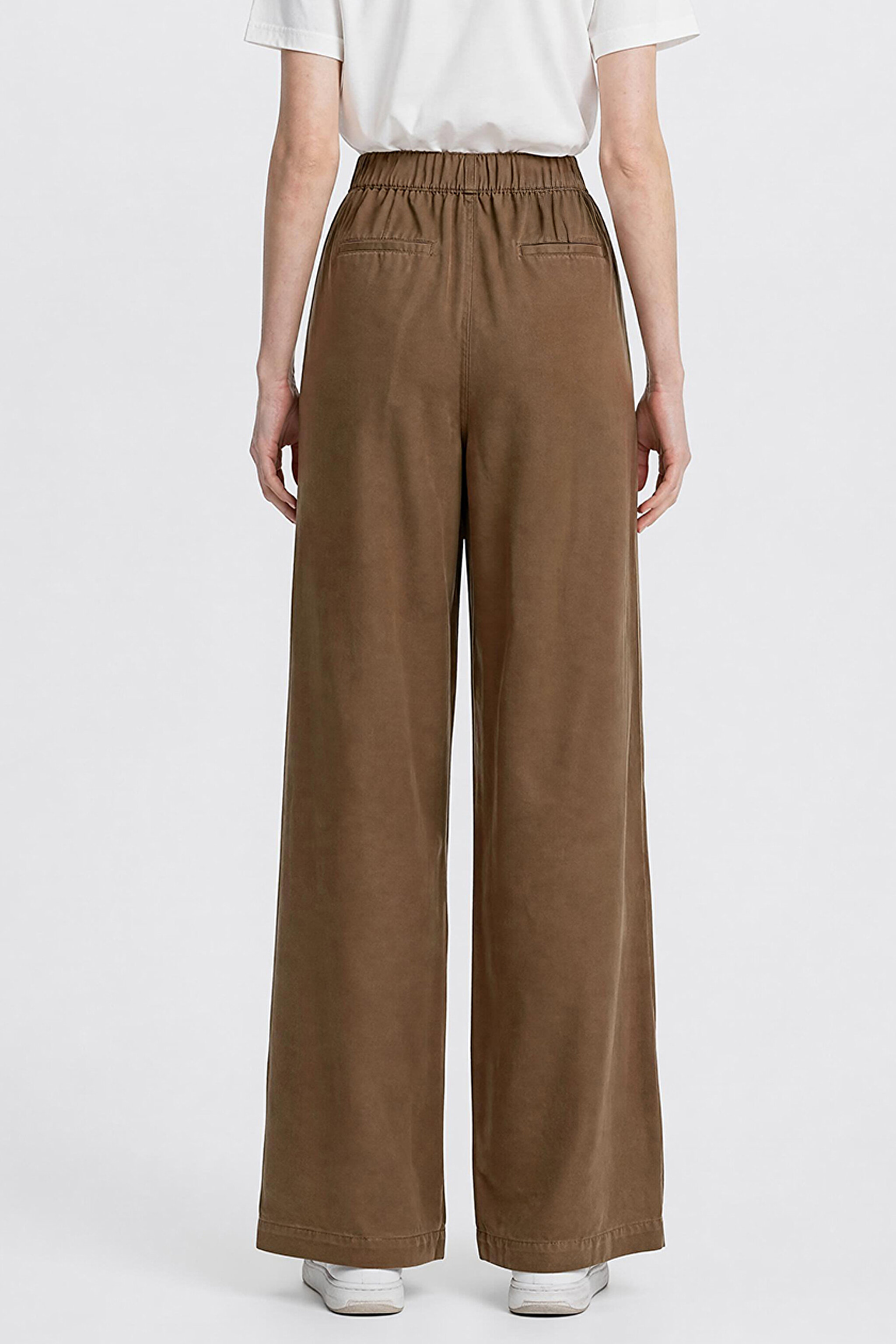 Relaxed Fit Geniş Kesim Yüksek Bel Geniş Paça Yumuşak Dokulu Deve Tüyü Pantolon - Camel-W2510473211 (görsel 5)