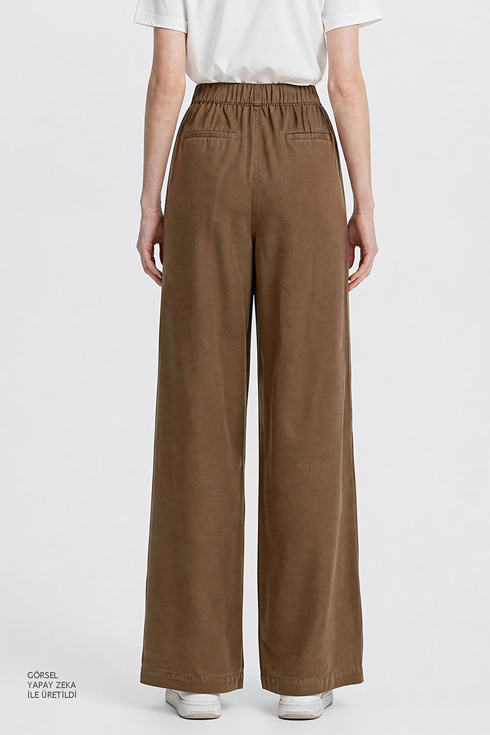 Relaxed Fit Geniş Kesim Yüksek Bel Geniş Paça Yumuşak Dokulu Deve Tüyü Pantolon - Camel-W2510473211 (görsel 5)