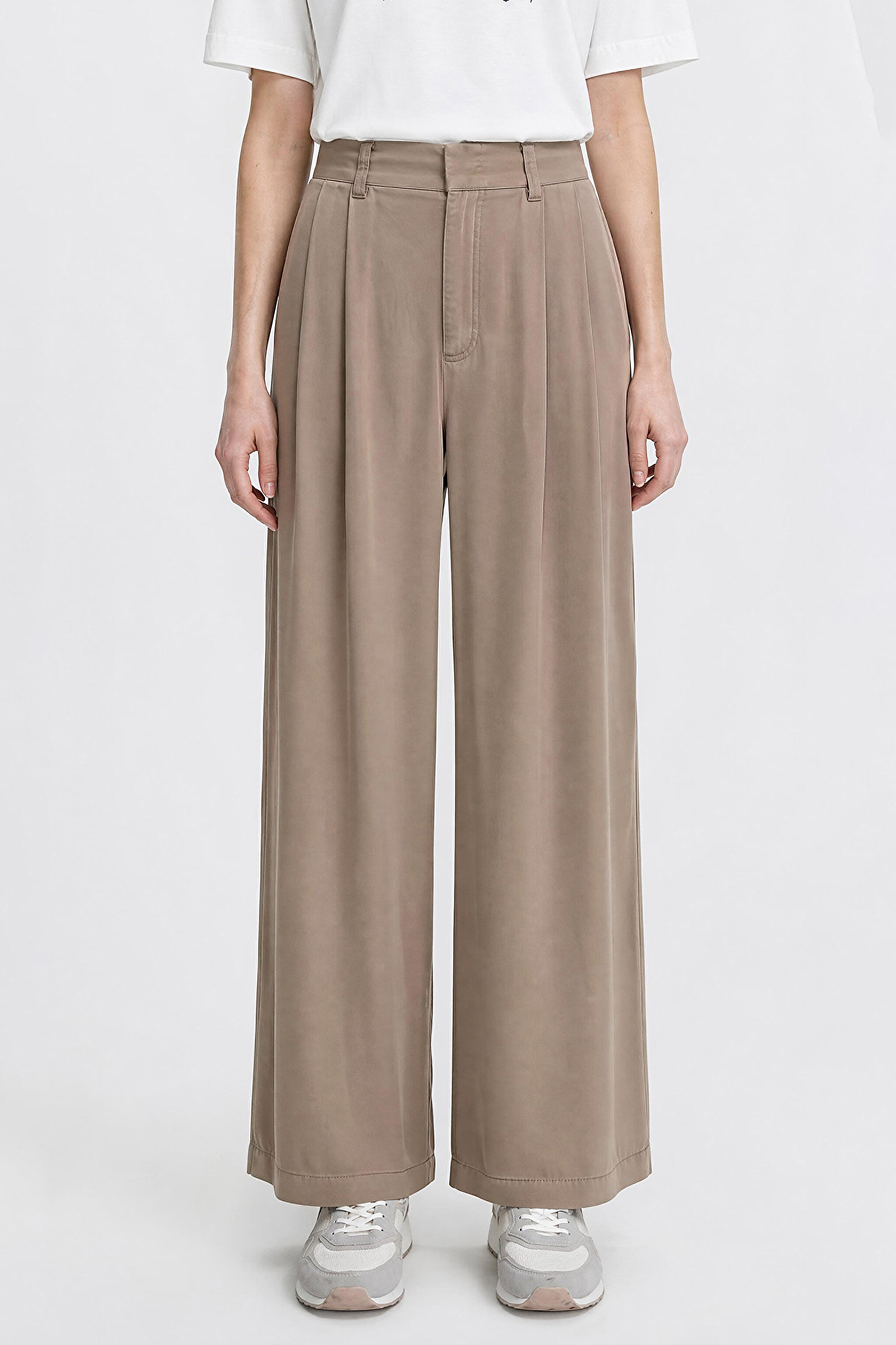 Relaxed Fit Yüksek Bel Geniş Paça Yumuşak Dokulu Siyah Pantolon - Beige-W2510473614 (görsel 2)