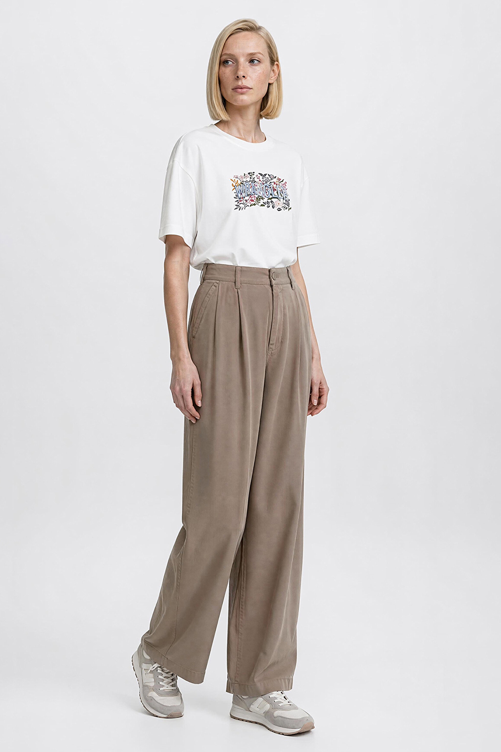 Relaxed Fit Yüksek Bel Geniş Paça Yumuşak Dokulu Siyah Pantolon - Beige-W2510473614 (görsel 4)