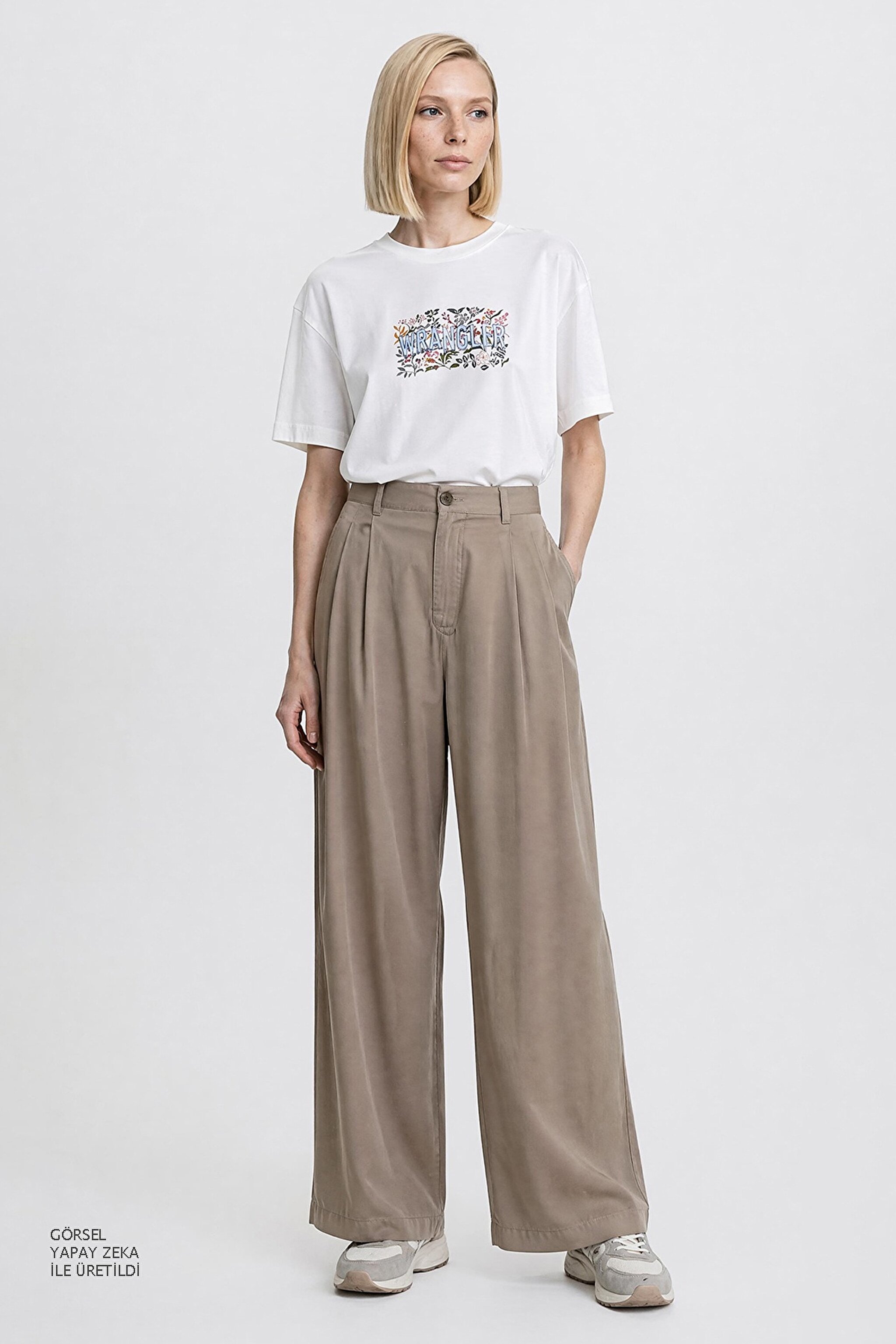 Relaxed Fit Yüksek Bel Geniş Paça Yumuşak Dokulu Siyah Pantolon - Beige-W2510473614 (görsel 2)
