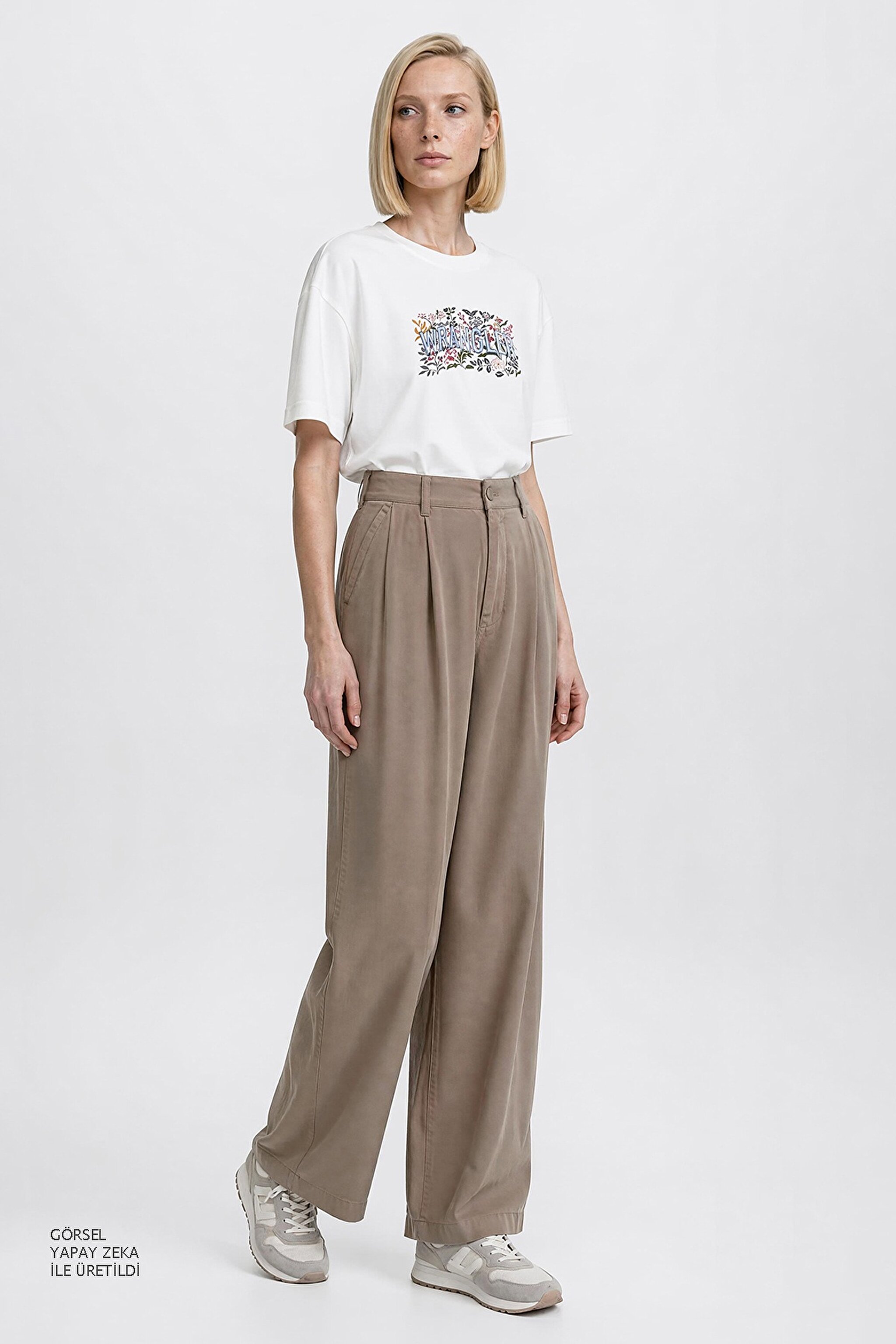 Relaxed Fit Yüksek Bel Geniş Paça Yumuşak Dokulu Siyah Pantolon - Beige-W2510473614 (görsel 3)