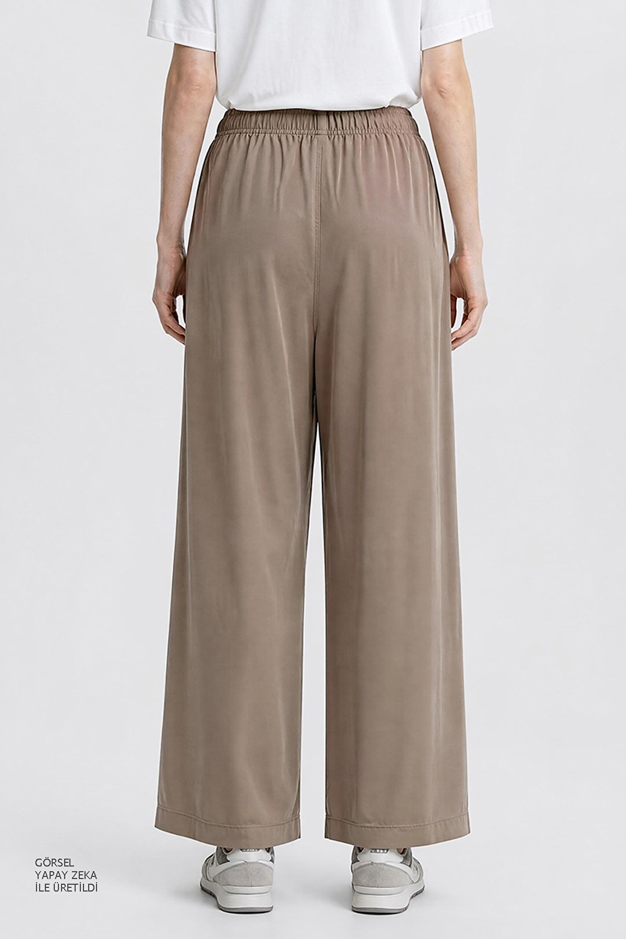 Relaxed Fit Yüksek Bel Geniş Paça Yumuşak Dokulu Siyah Pantolon - Beige-W2510473614 (görsel 5)