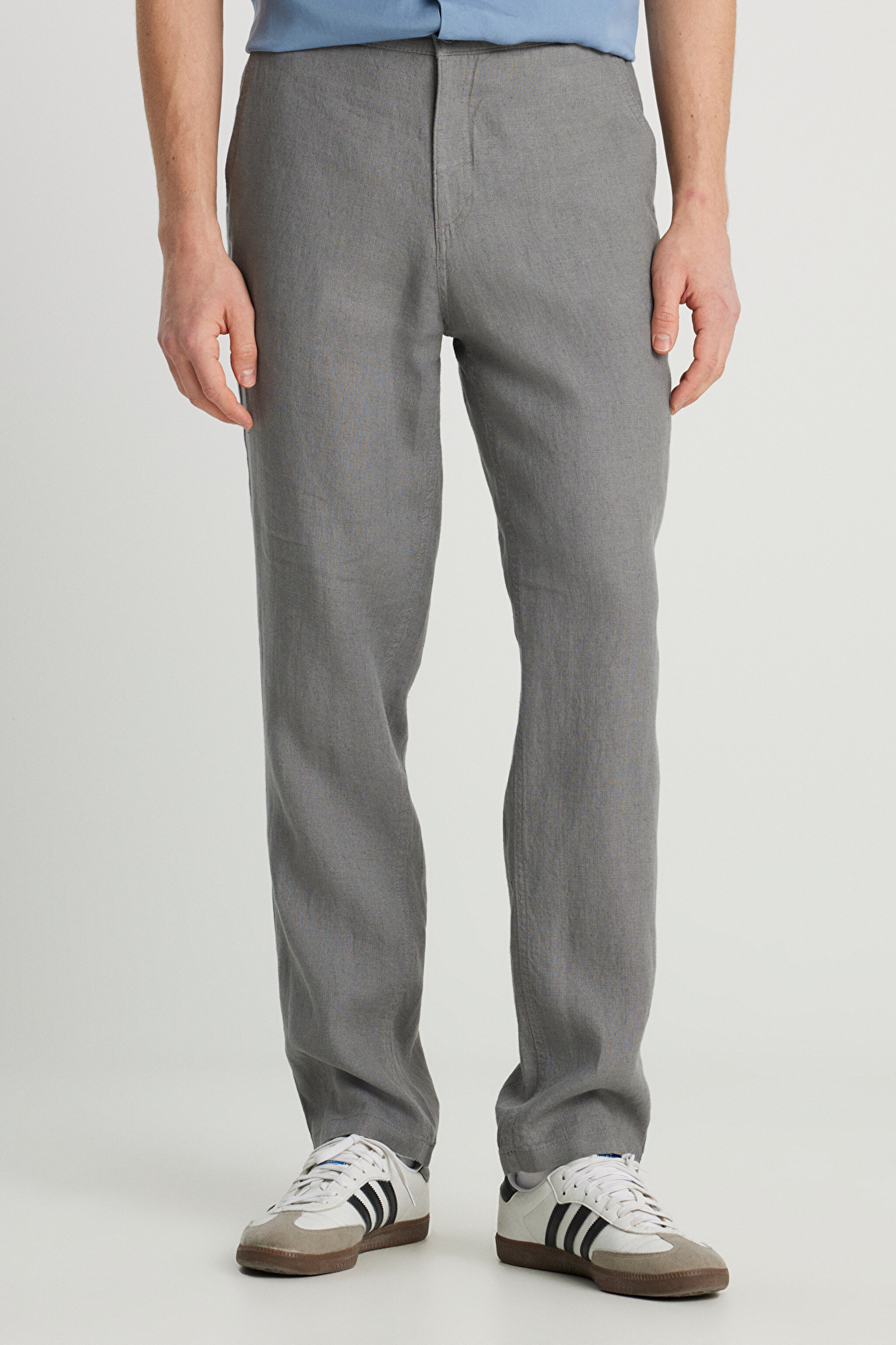 %100 Keten Regular Fit Normal Kesim Normal Bel Düz Paça Koyu Gri Pantolon - Dark Grey-W251047993 (görsel 3)