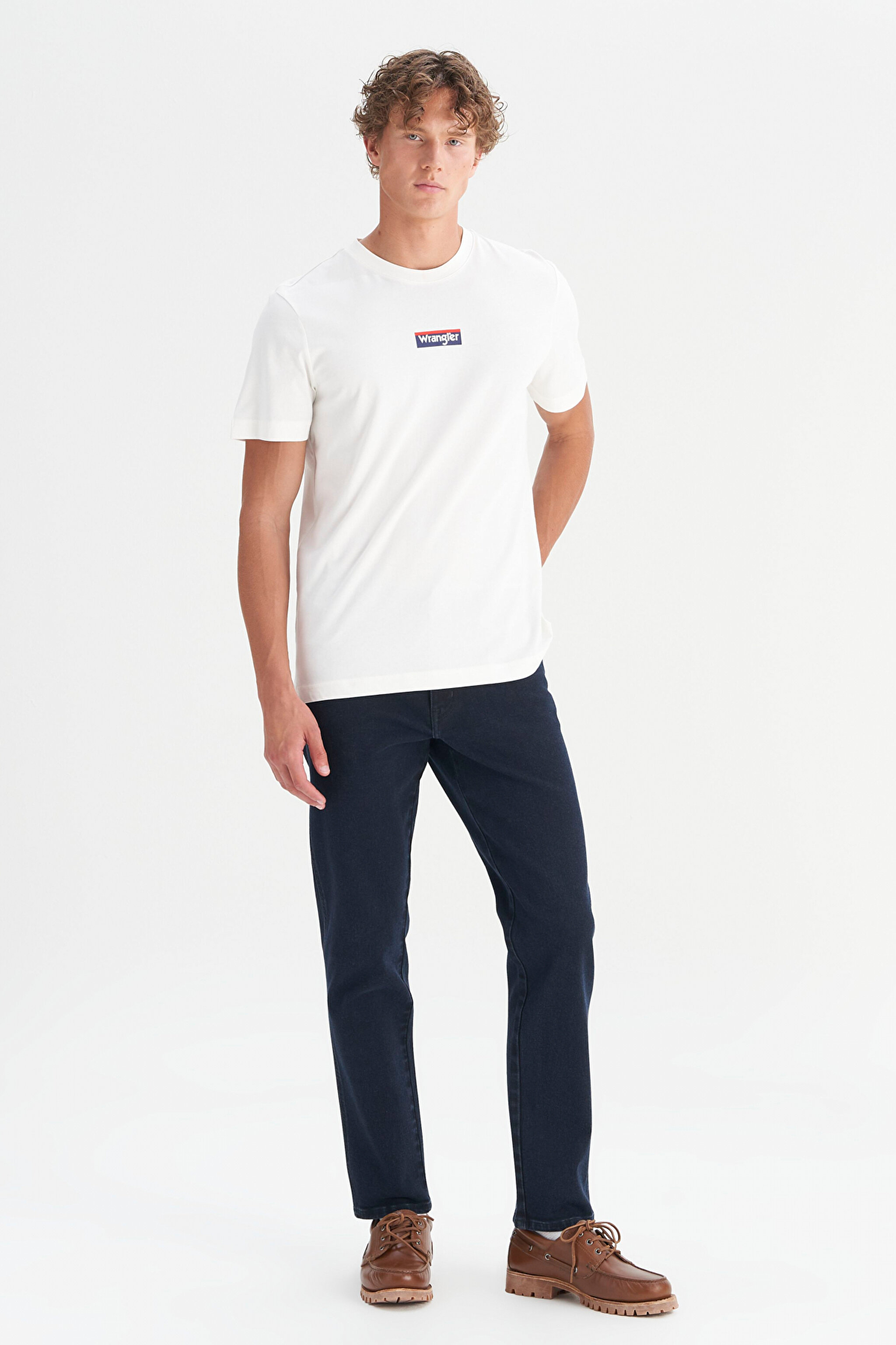 %100 Pamuk Regular Fit Normal Kesim Bisiklet Yaka Ekru Mini Logo Tişört - Off White-W2510527102 (görsel 2)