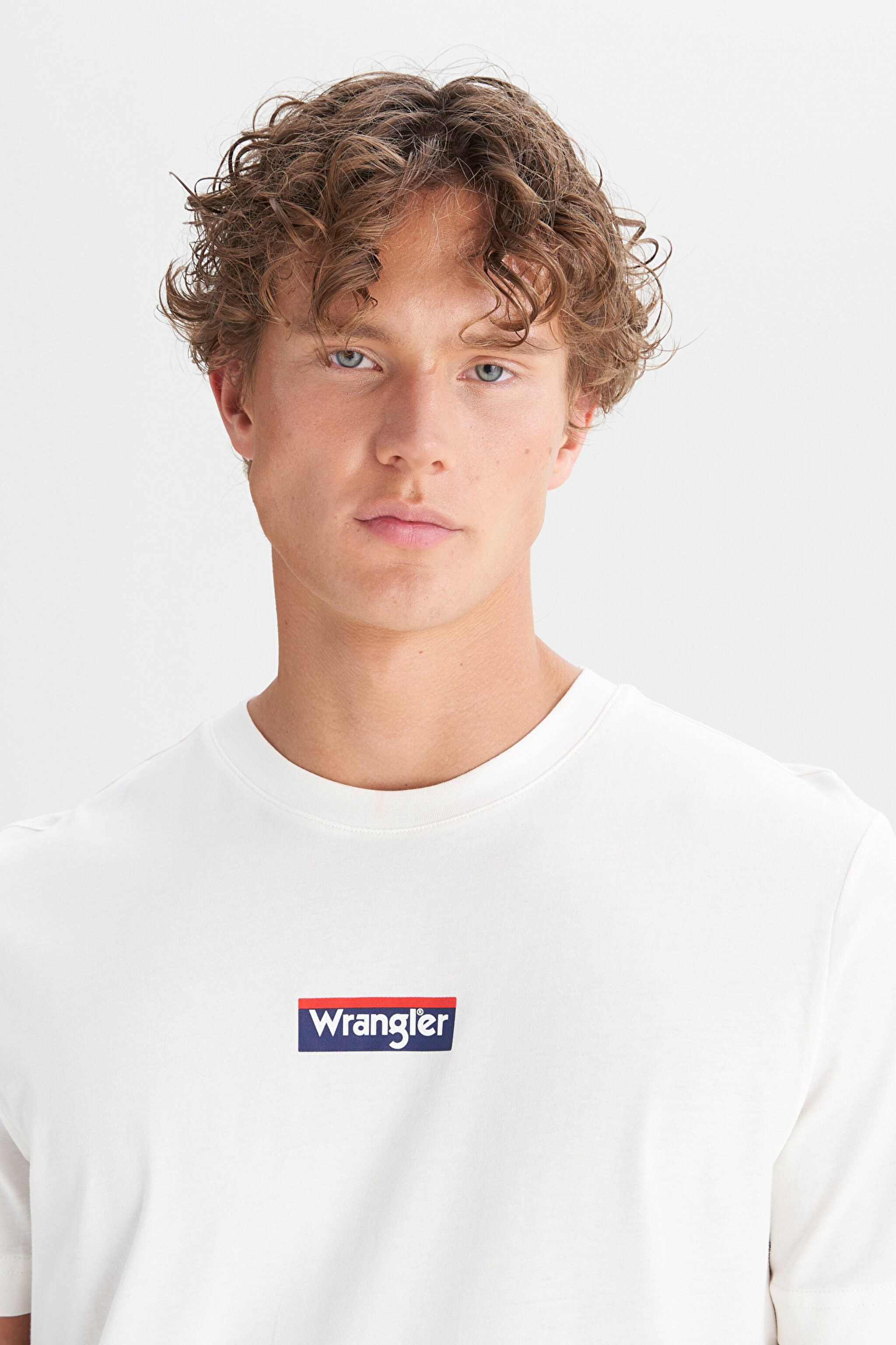 %100 Pamuk Regular Fit Normal Kesim Bisiklet Yaka Ekru Mini Logo Tişört - Off White-W2510527102 (görsel 4)