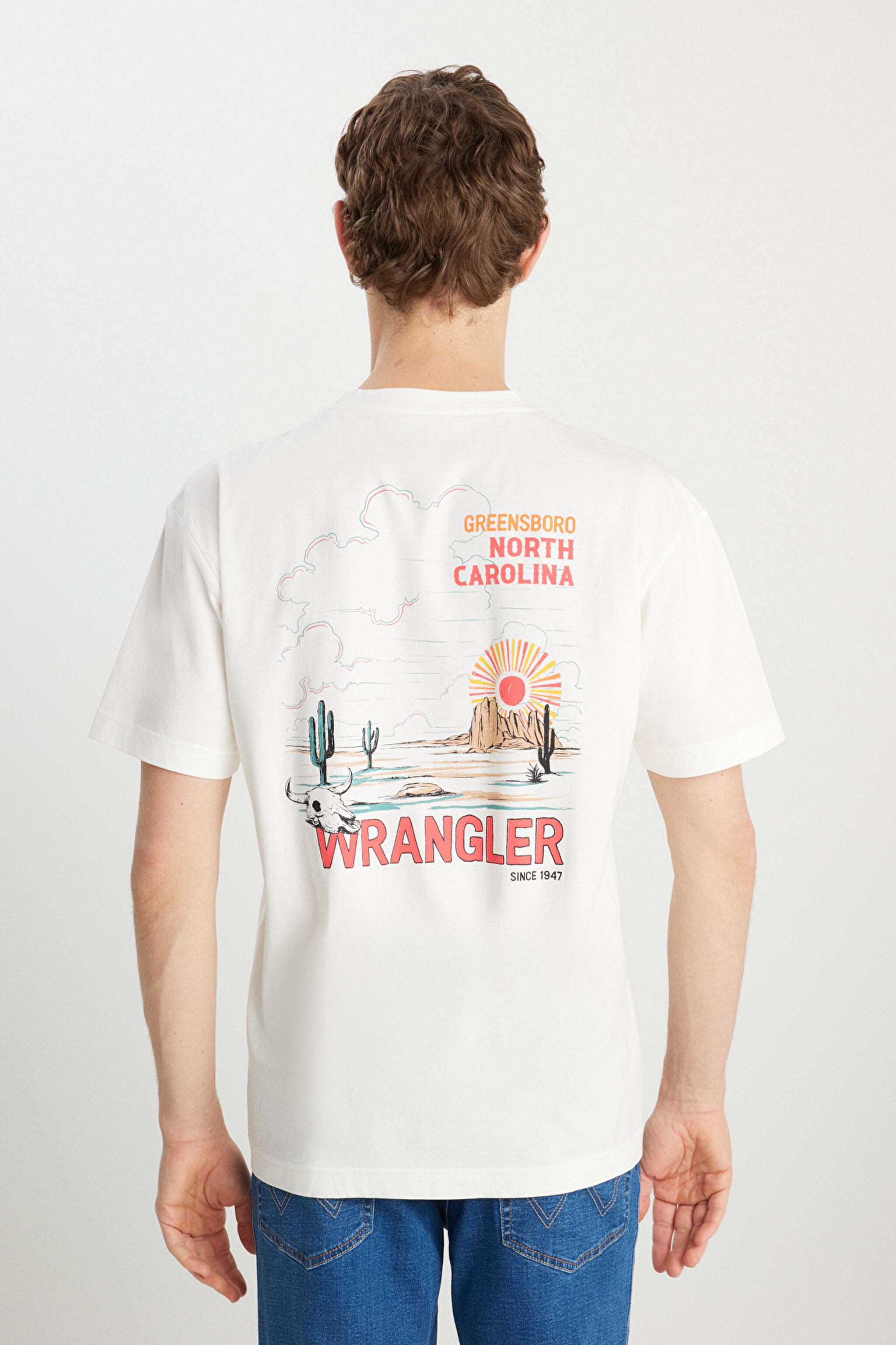 %100 Pamuk Relaxed Fit Geniş Kesim Bisiklet Yaka Kırık Beyaz Tişört - Off White-W2510531102 (görsel 5)
