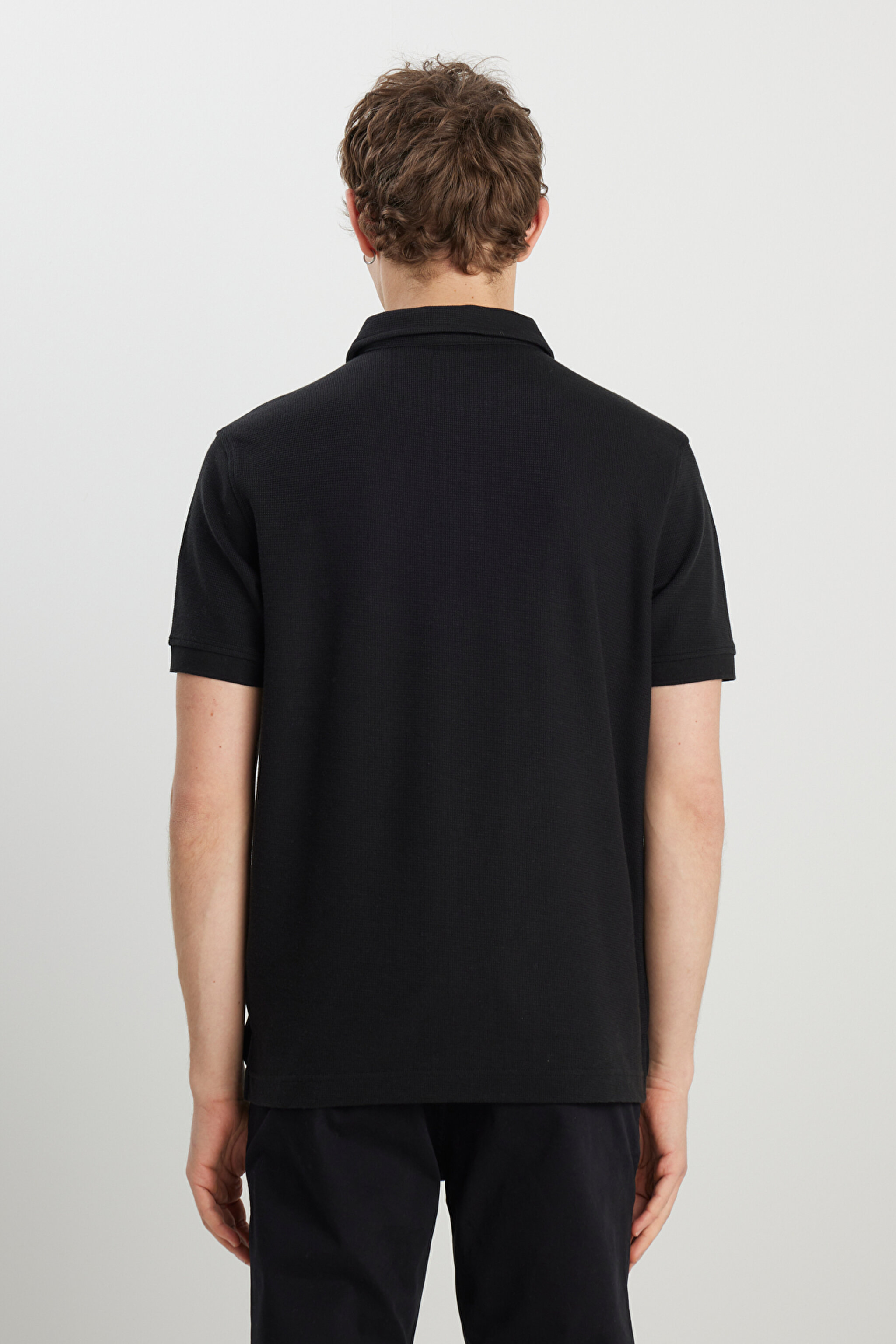 Regular Fit Normal Kesim Siyah Polo Yaka Tişört - Black-W2510720001 (görsel 6)