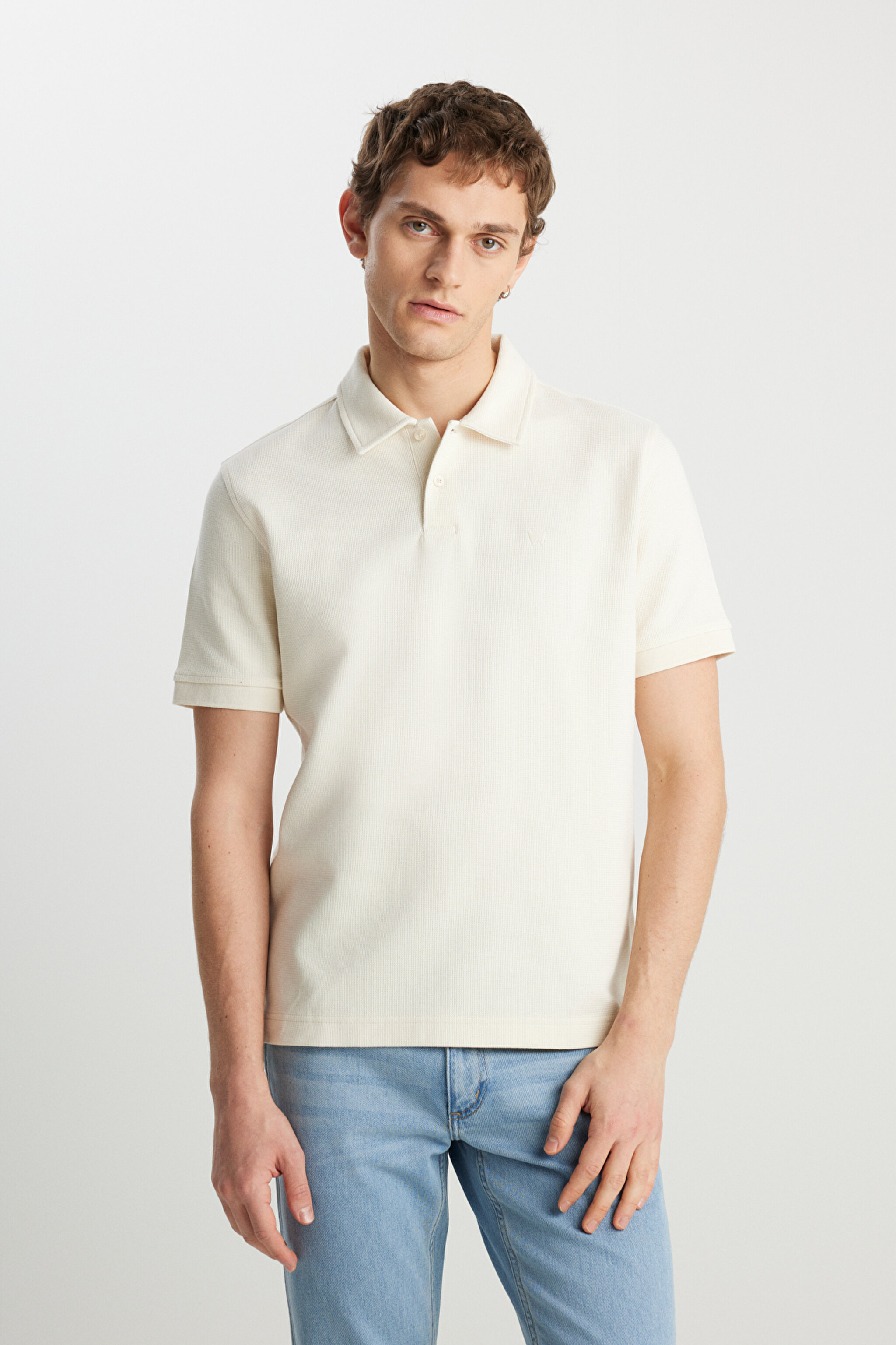 Regular Fit Normal Kesim Ekru Polo Yaka Tişört