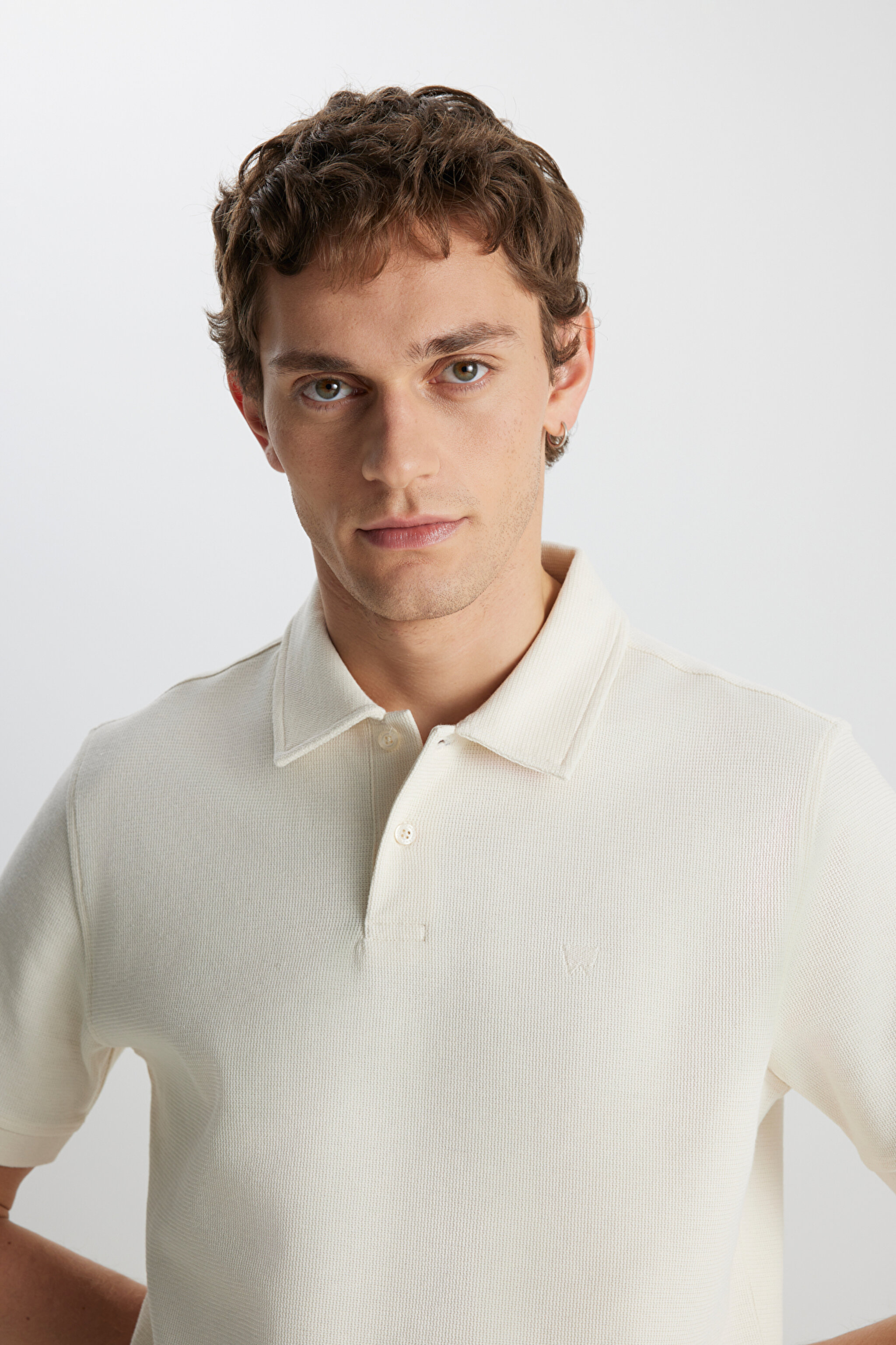 Regular Fit Normal Kesim Ekru Polo Yaka Tişört - Ecru-W2510720104 (görsel 4)