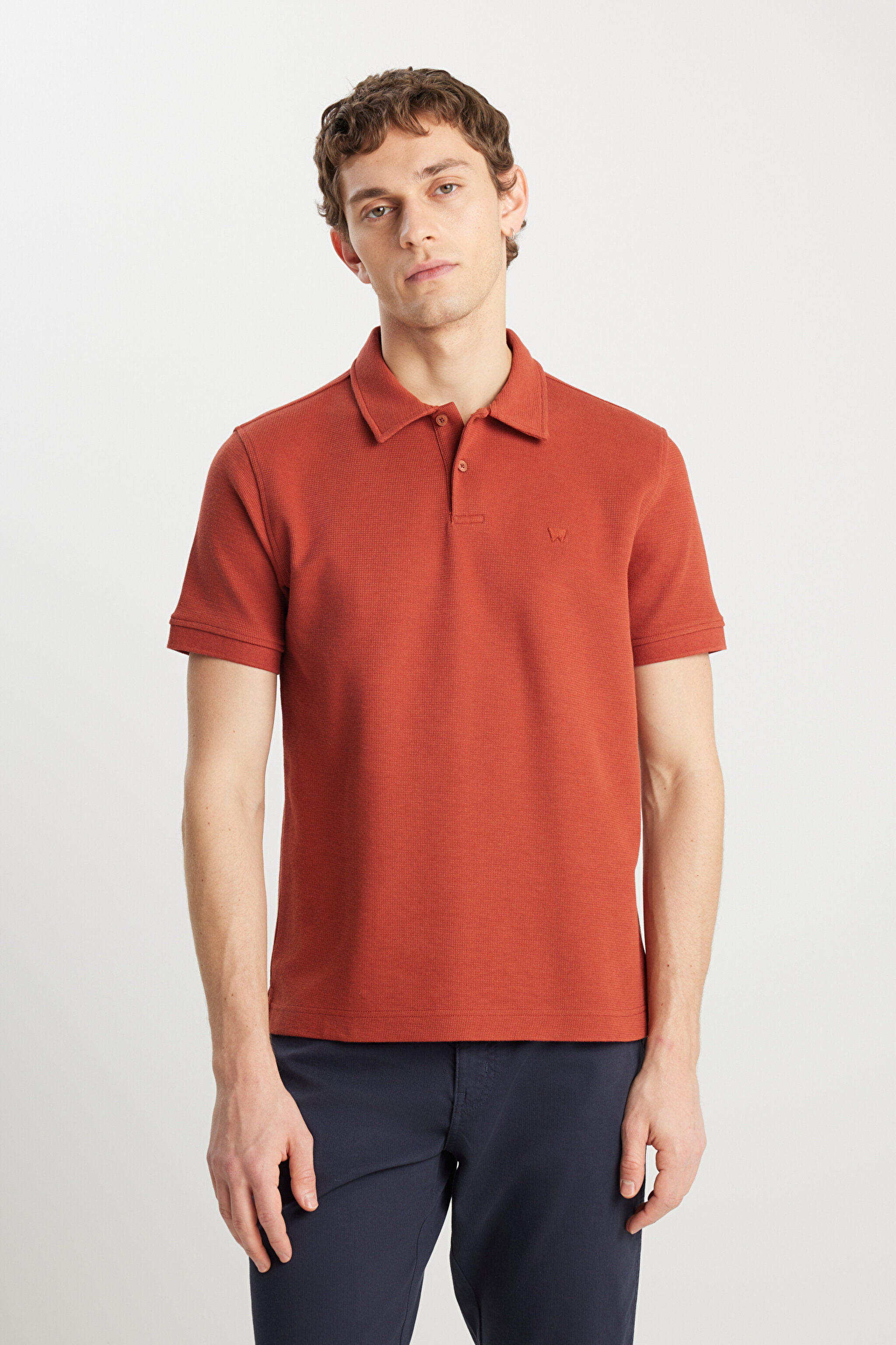 Regular Fit Normal Kesim Kiremit Rengi Polo Yaka Tişört - Brick-W2510720222