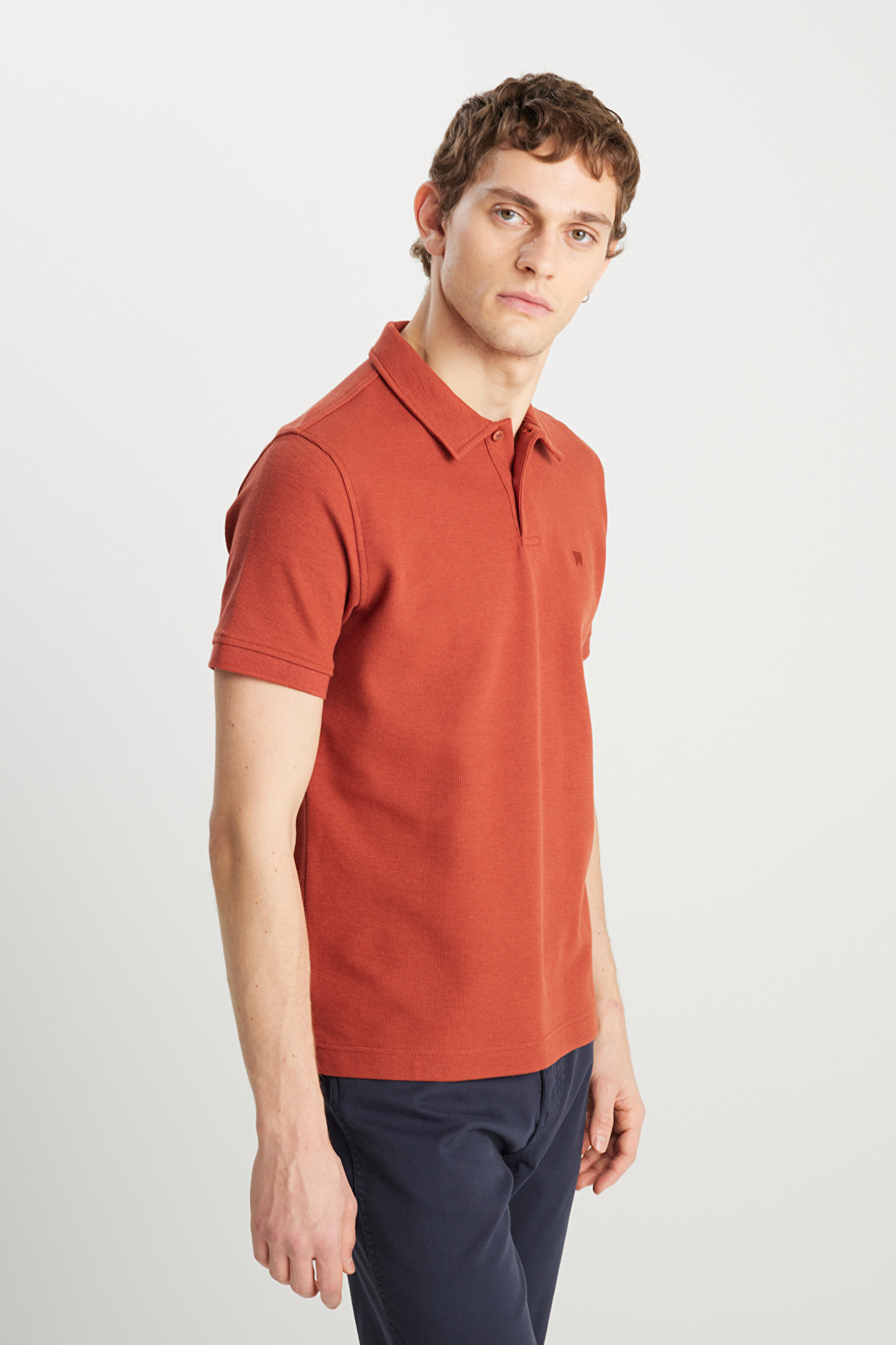 Regular Fit Normal Kesim Kiremit Rengi Polo Yaka Tişört - Brick-W2510720222 (görsel 2)