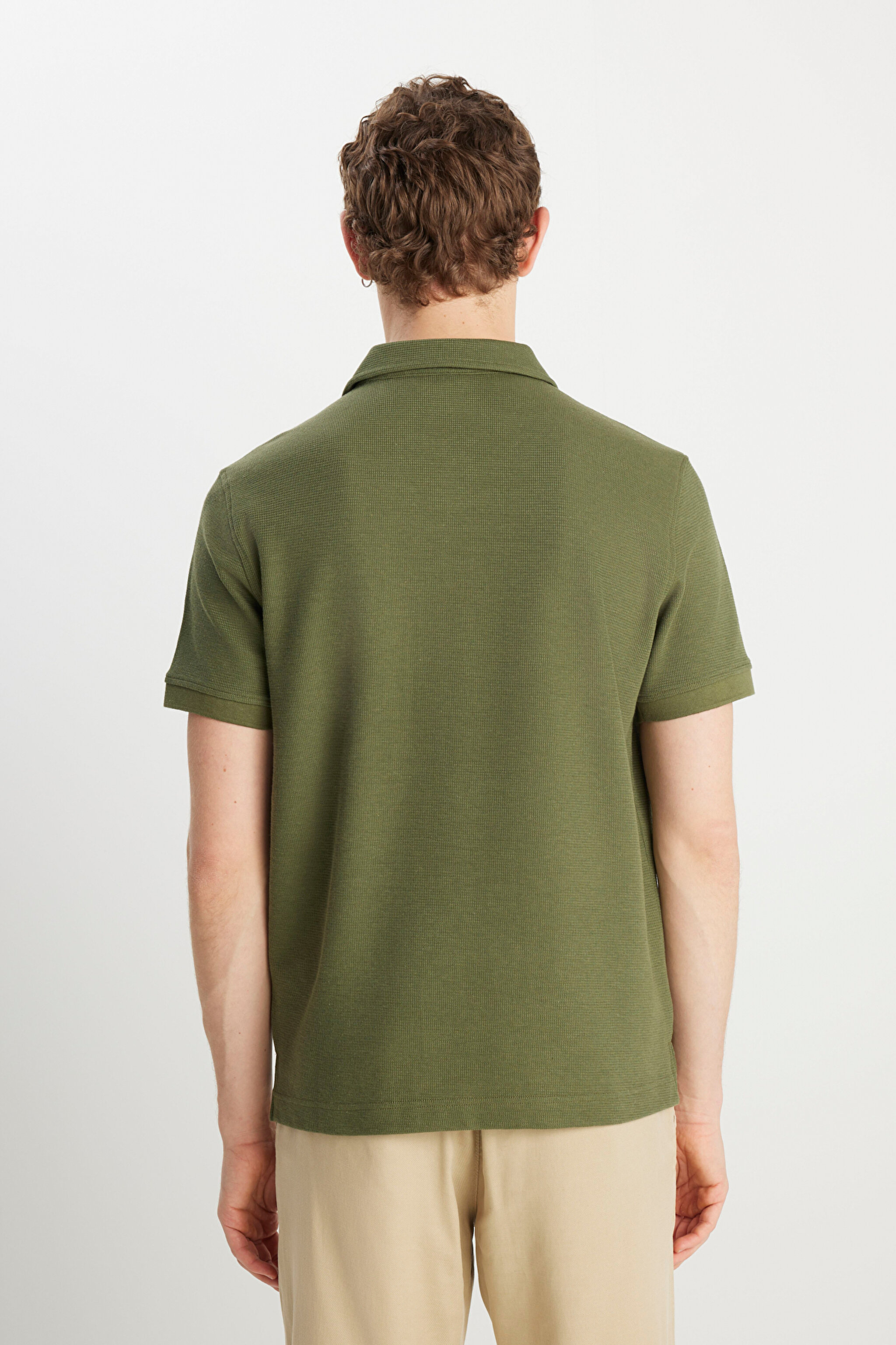 Regular Fit Normal Kesim Zeytin Yeşili Polo Yaka Tişört - Olive-W2510720308 (görsel 5)