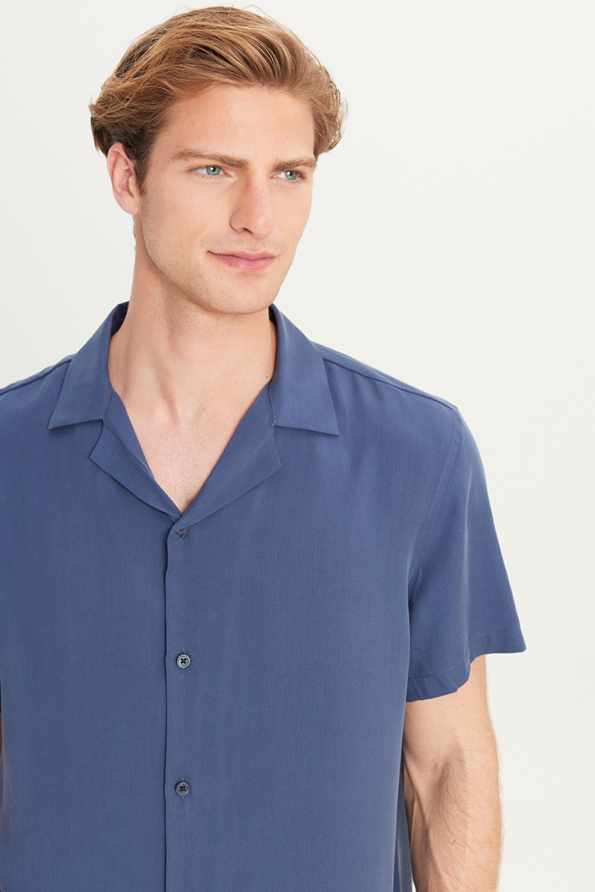 Relaxed Fit Geniş Kesim Yumuşak Dokulu Lacivert Gömlek - Navy-W2510722410 (görsel 5)