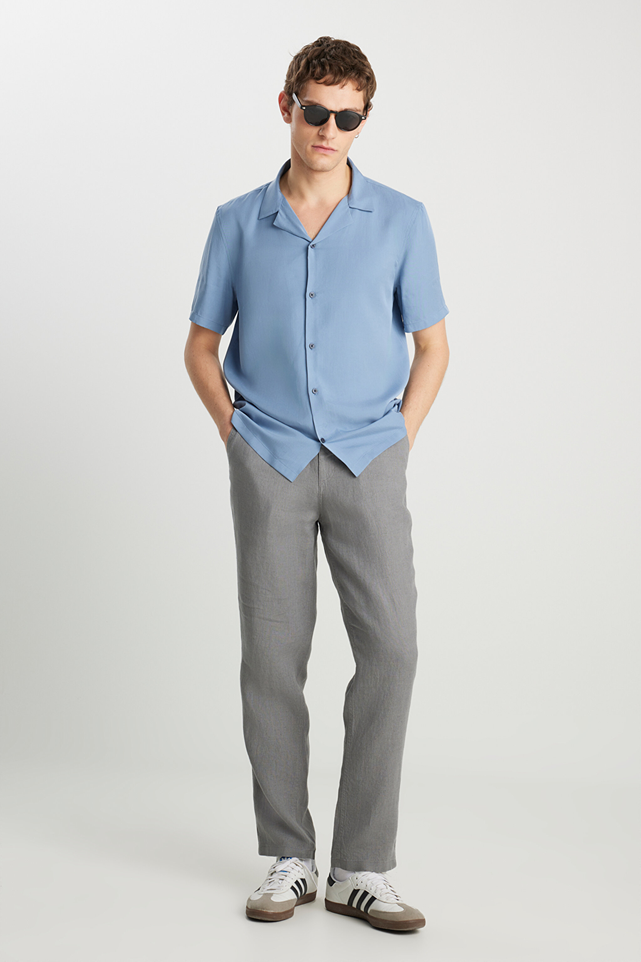 Relaxed Fit Geniş Kesim Yumuşak Dokulu Mavi Gömlek - İndigo-W2510722TF (görsel 3)