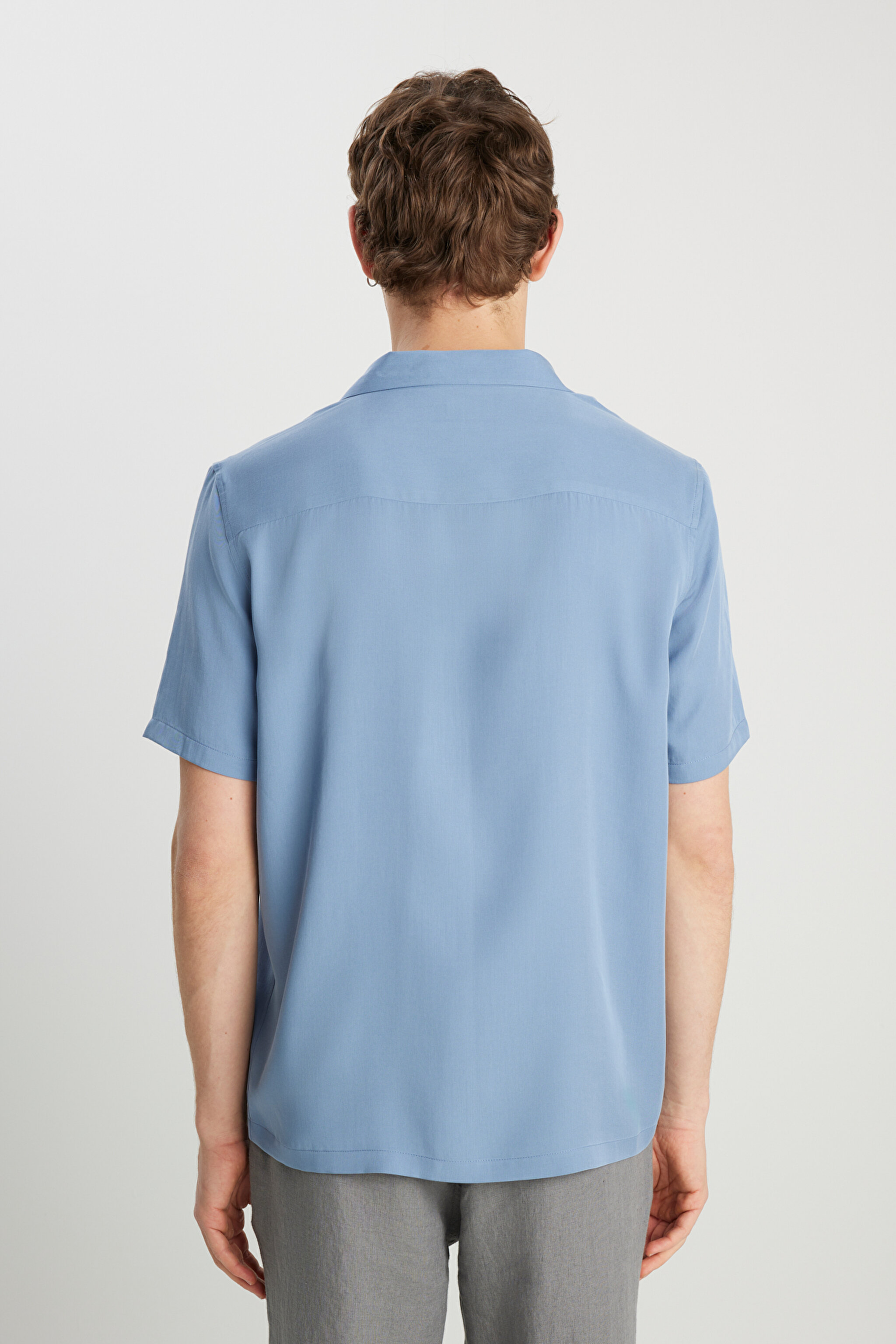 Relaxed Fit Geniş Kesim Yumuşak Dokulu Mavi Gömlek - İndigo-W2510722TF (görsel 5)
