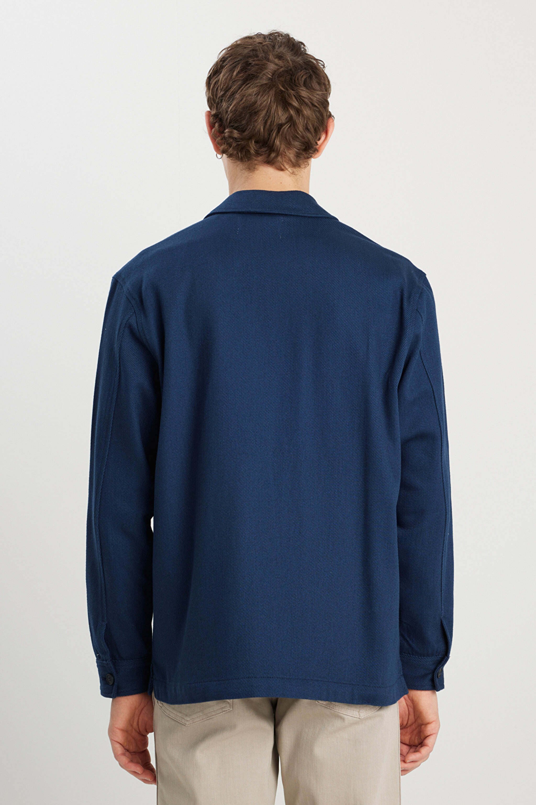 %100 Pamuk Regular Fit Normal Kesim Cep Detaylı Lacivert Ceket - Navy-W2510724410 (görsel 5)