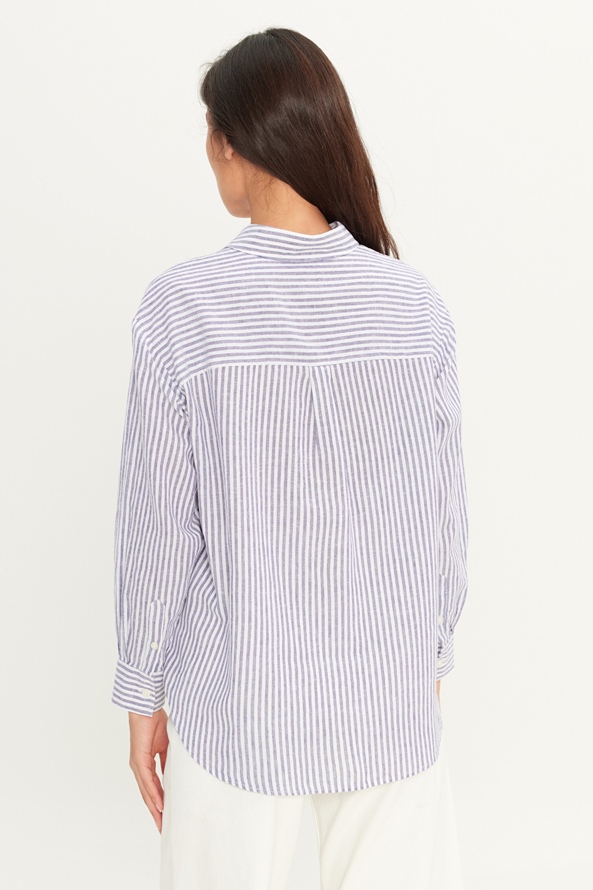 Regular Fit Normal Kesim Keten Karışımlı Çok Renkli Gömlek - Multi-W2510744900 (görsel 5)
