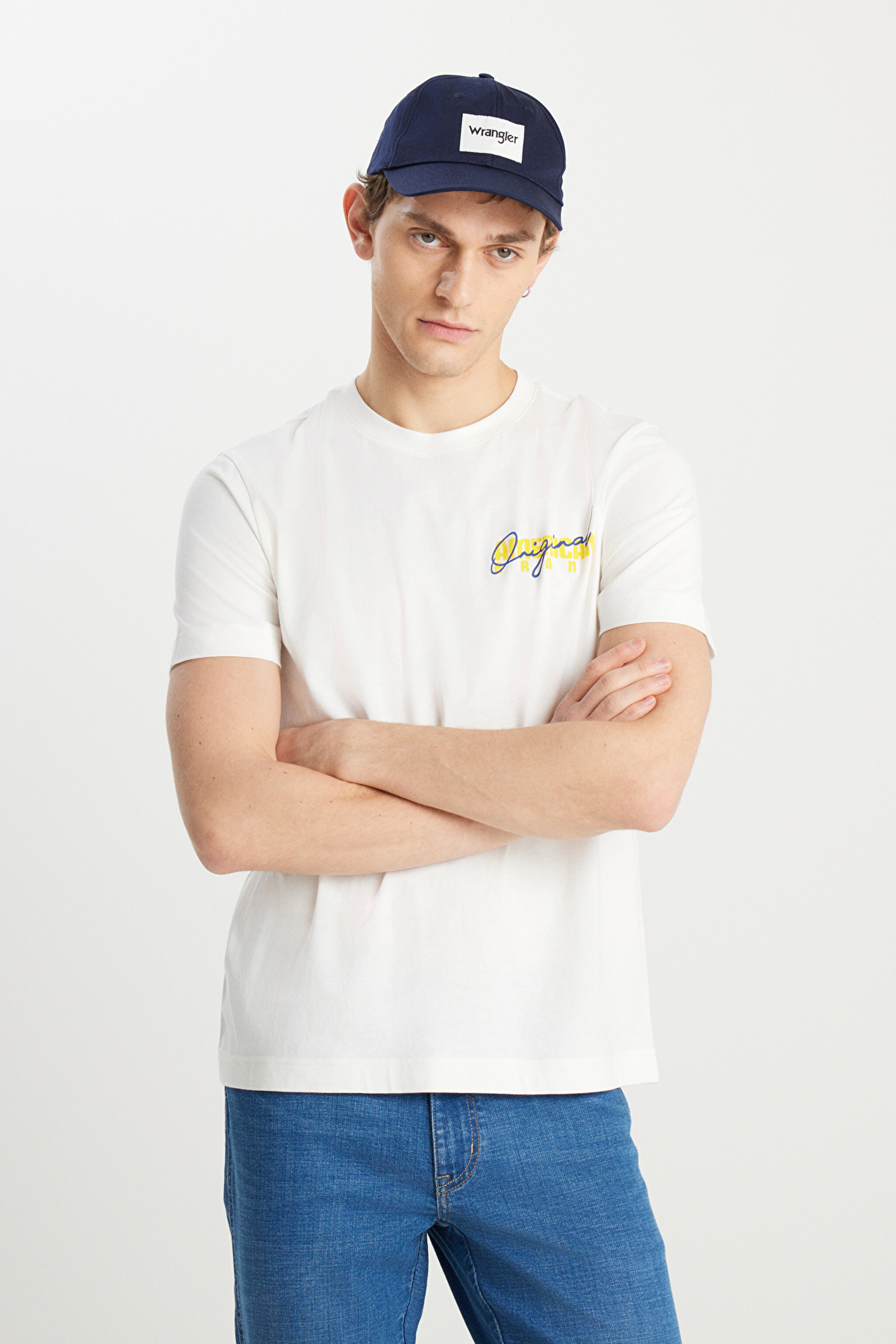 %100 Pamuk Regular Fit Normal Kesim Bisiklet Yaka Ekru Tişört - Off White-W2510748102 (görsel 2)