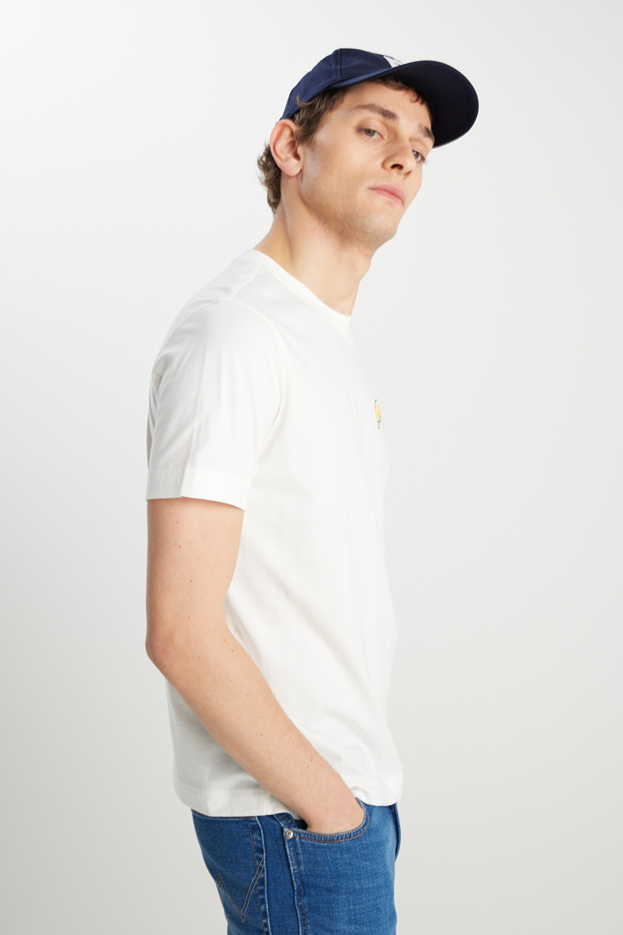 %100 Pamuk Regular Fit Normal Kesim Bisiklet Yaka Ekru Tişört - Off White-W2510748102 (görsel 4)