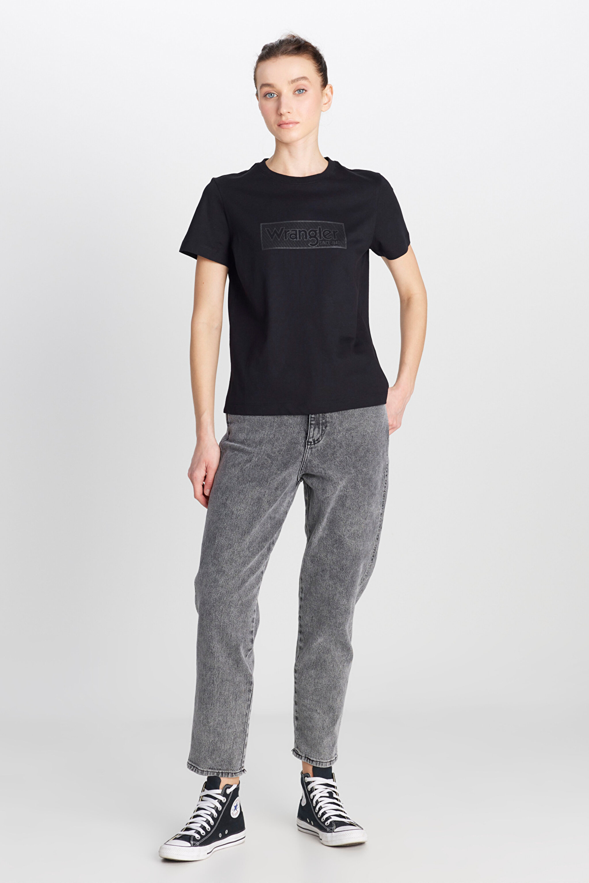 Regular Fit Normal Kesim Bisiklet Yaka %100 Pamuk Siyah Tişört - Black-W2510755001 (görsel 3)