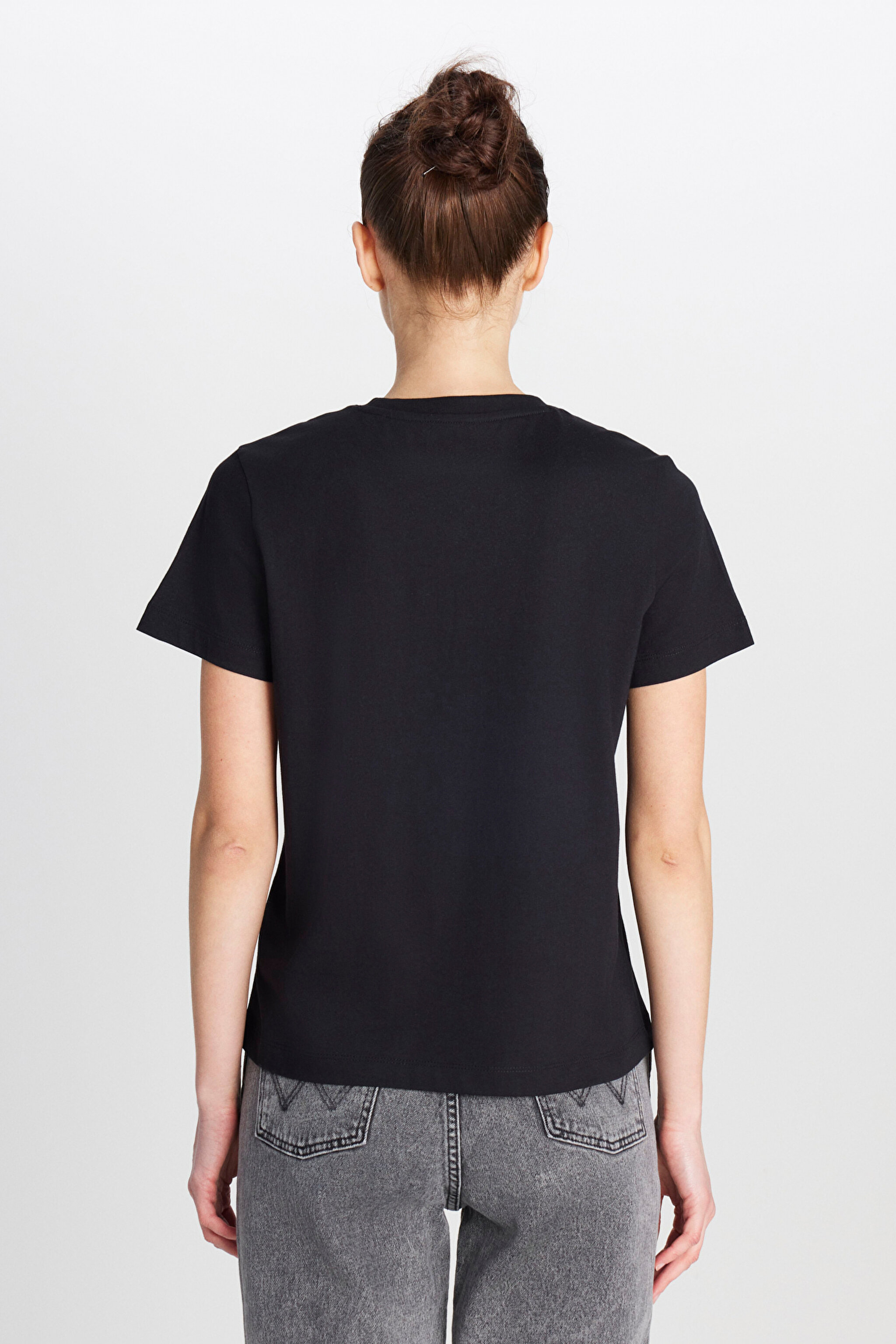 Regular Fit Normal Kesim Bisiklet Yaka %100 Pamuk Siyah Tişört - Black-W2510755001 (görsel 5)