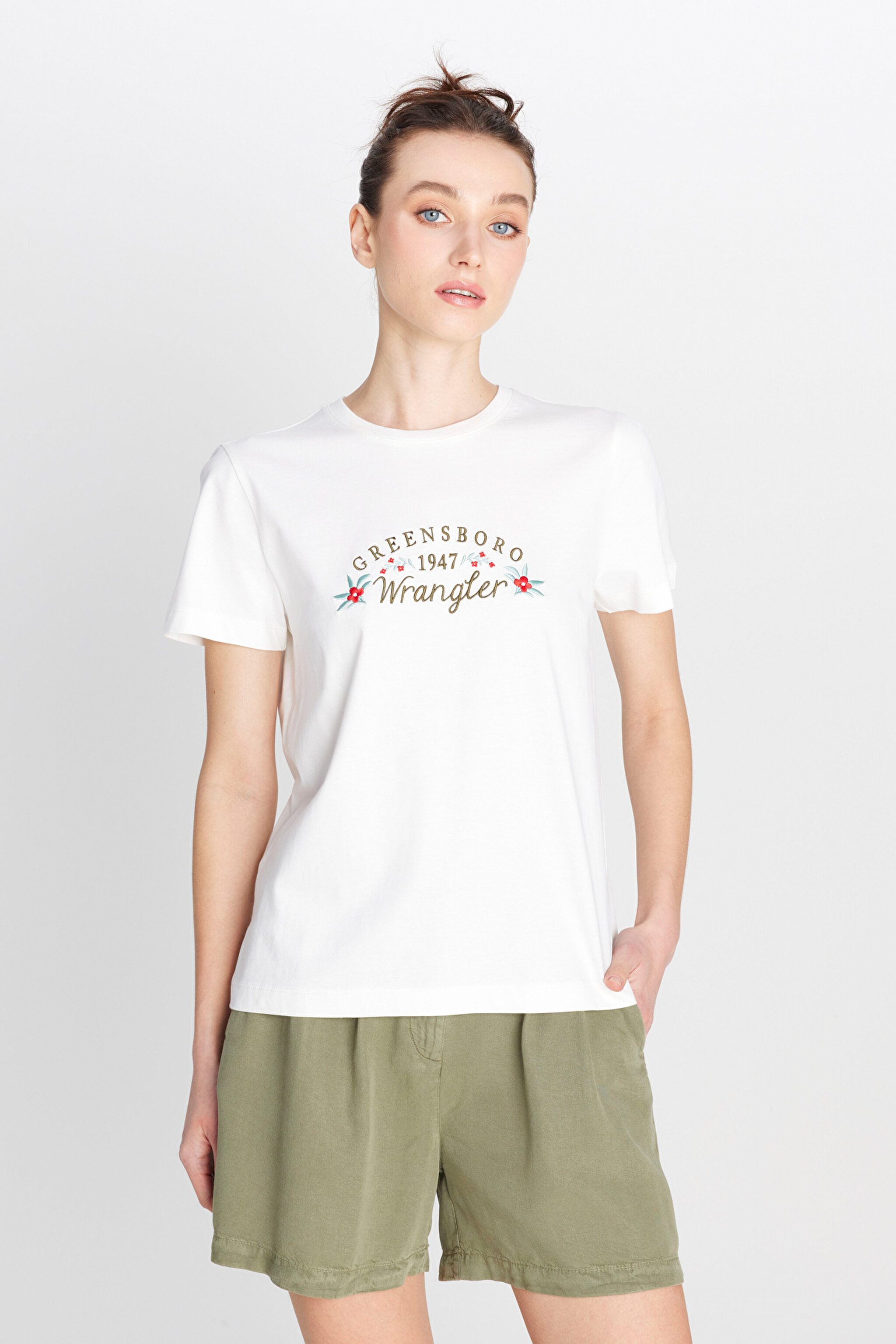Regular Fit Normal Kesim Bisiklet Yaka %100 Pamuk Kırık Beyaz Tişört - Off White-W2510756102