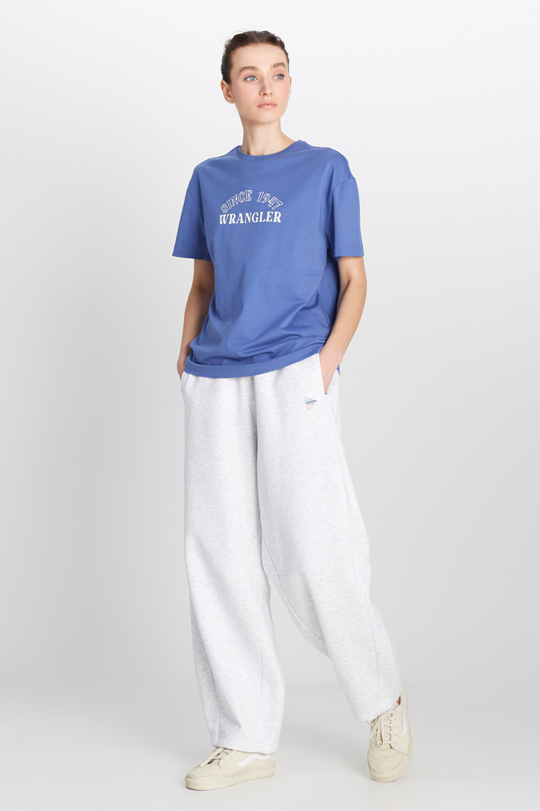 Regular Fit Normal Kesim Bisiklet Yaka %100 Pamuk Mavi Tişört - Surf Blue-W2510758QF (görsel 3)