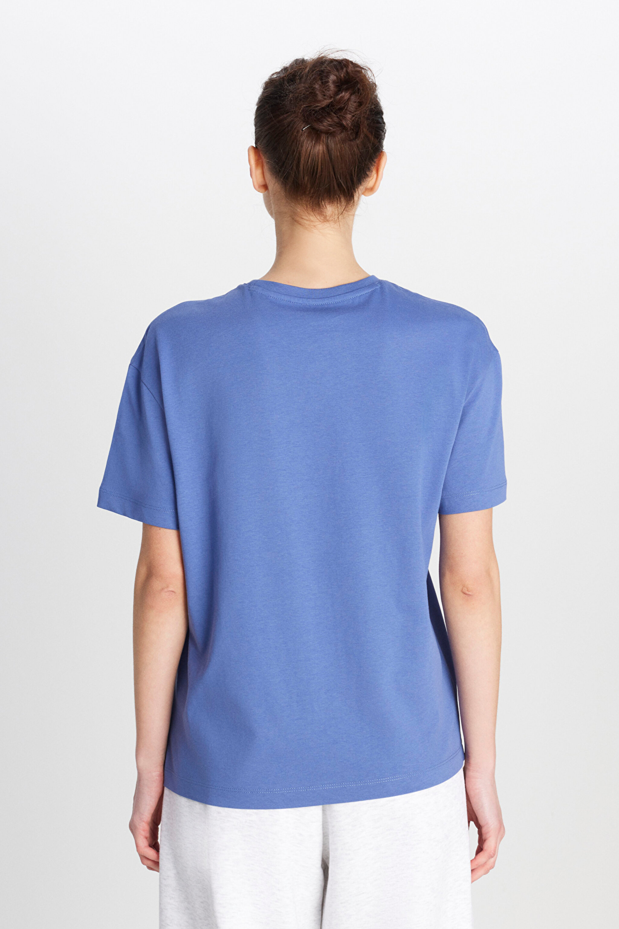Regular Fit Normal Kesim Bisiklet Yaka %100 Pamuk Mavi Tişört - Surf Blue-W2510758QF (görsel 5)