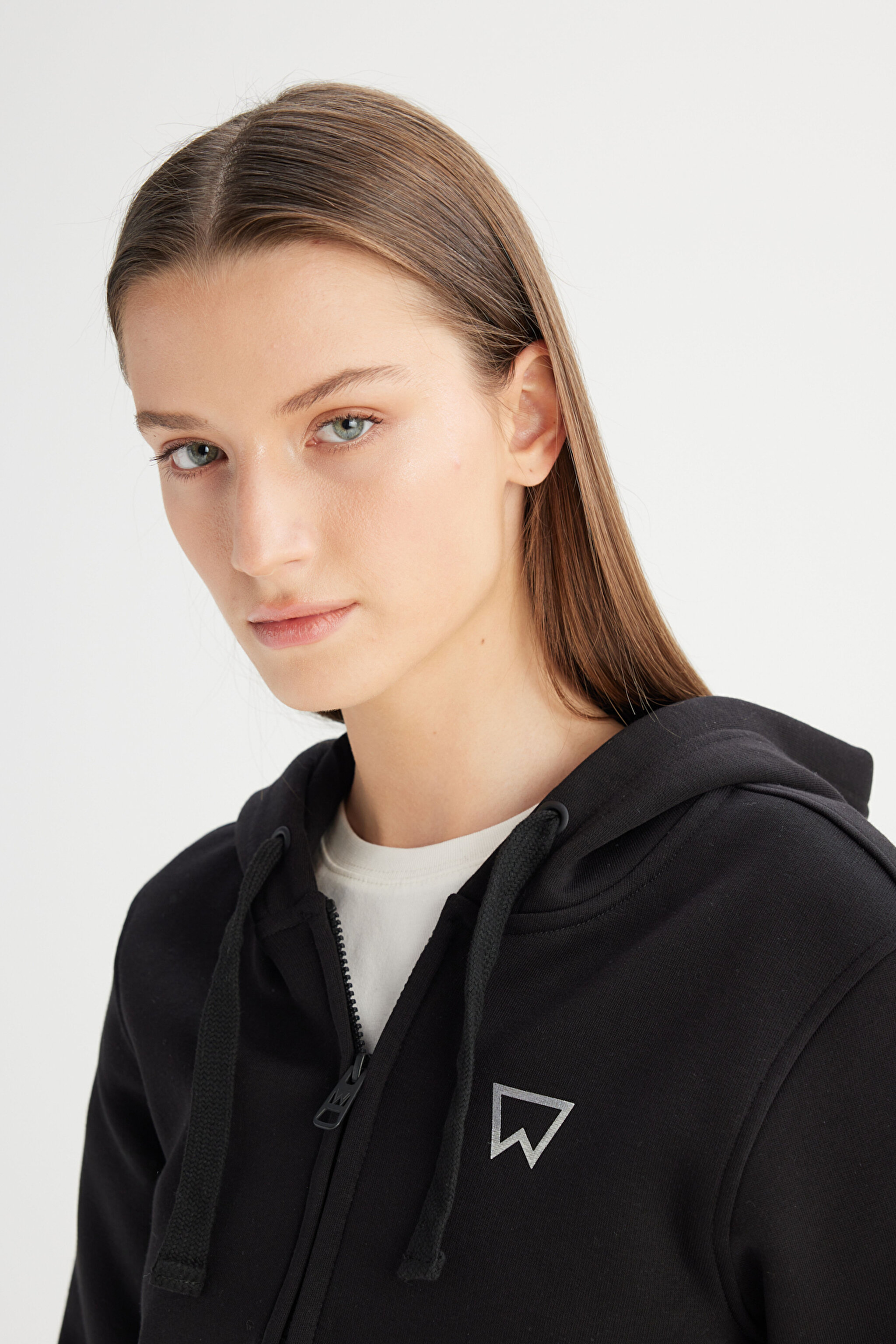 Regular Fit Normal Kesim Kapüşonlu İçi Polarlı Fermuarlı Siyah Sweatshirt Ceket - Black-W2520095001 (görsel 4)