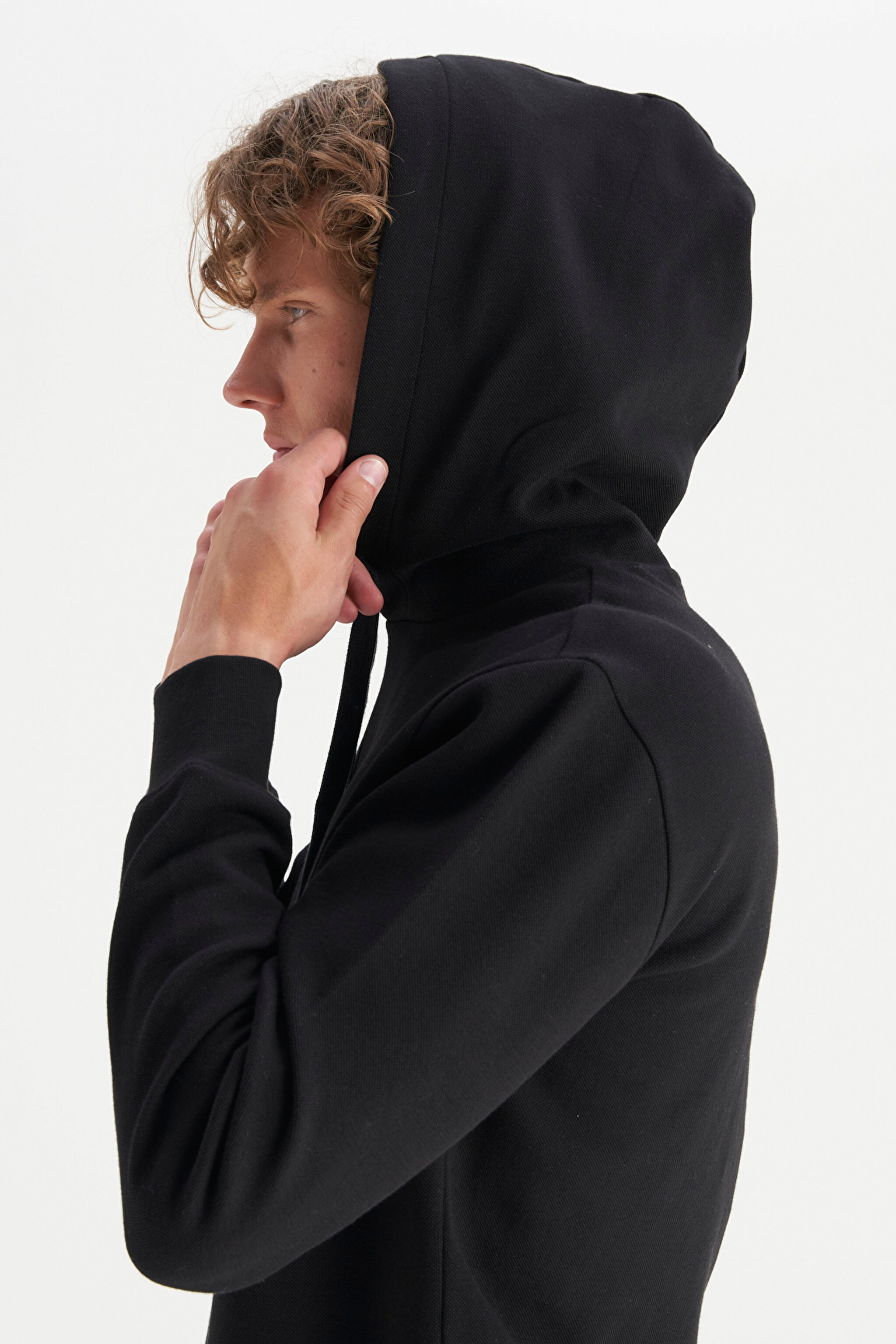 Regular Fit Normal Kesim Kapüşonlu Siyah Sweatshirt - Black-W2520122001 (görsel 5)