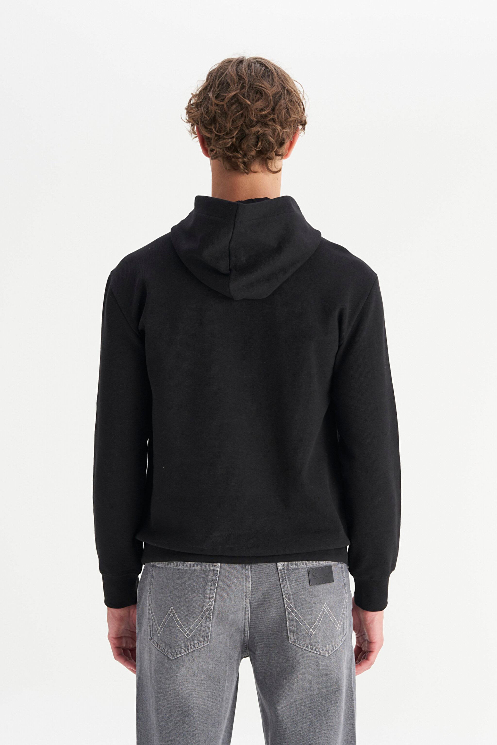 Regular Fit Normal Kesim Kapüşonlu Siyah Sweatshirt - Black-W2520122001 (görsel 6)