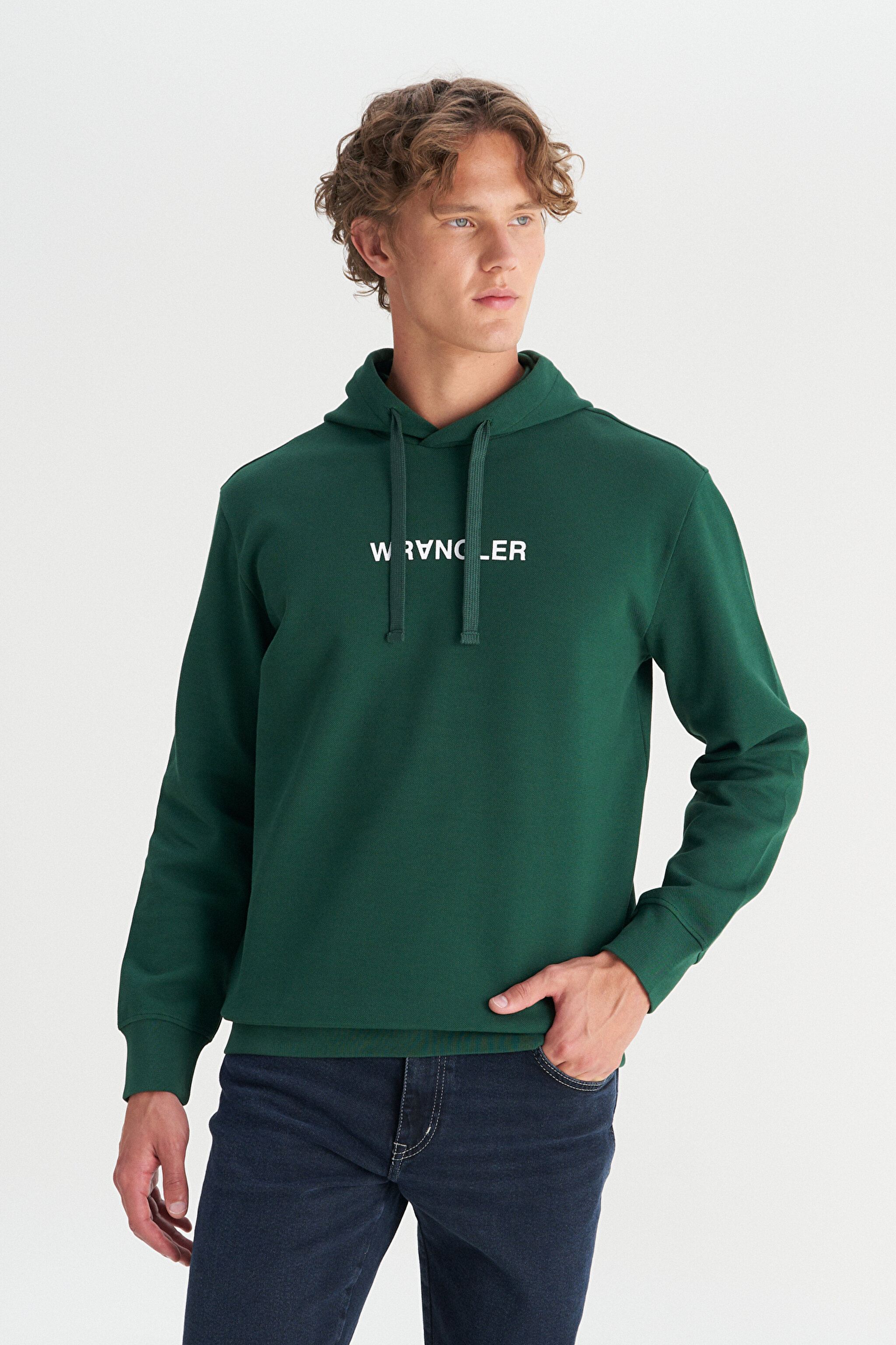 Pamuklu Regular Fit Normal Kesim Kapüşonlu Logo Detaylı Sweatshirt - Green-W2520122300 (görsel 3)
