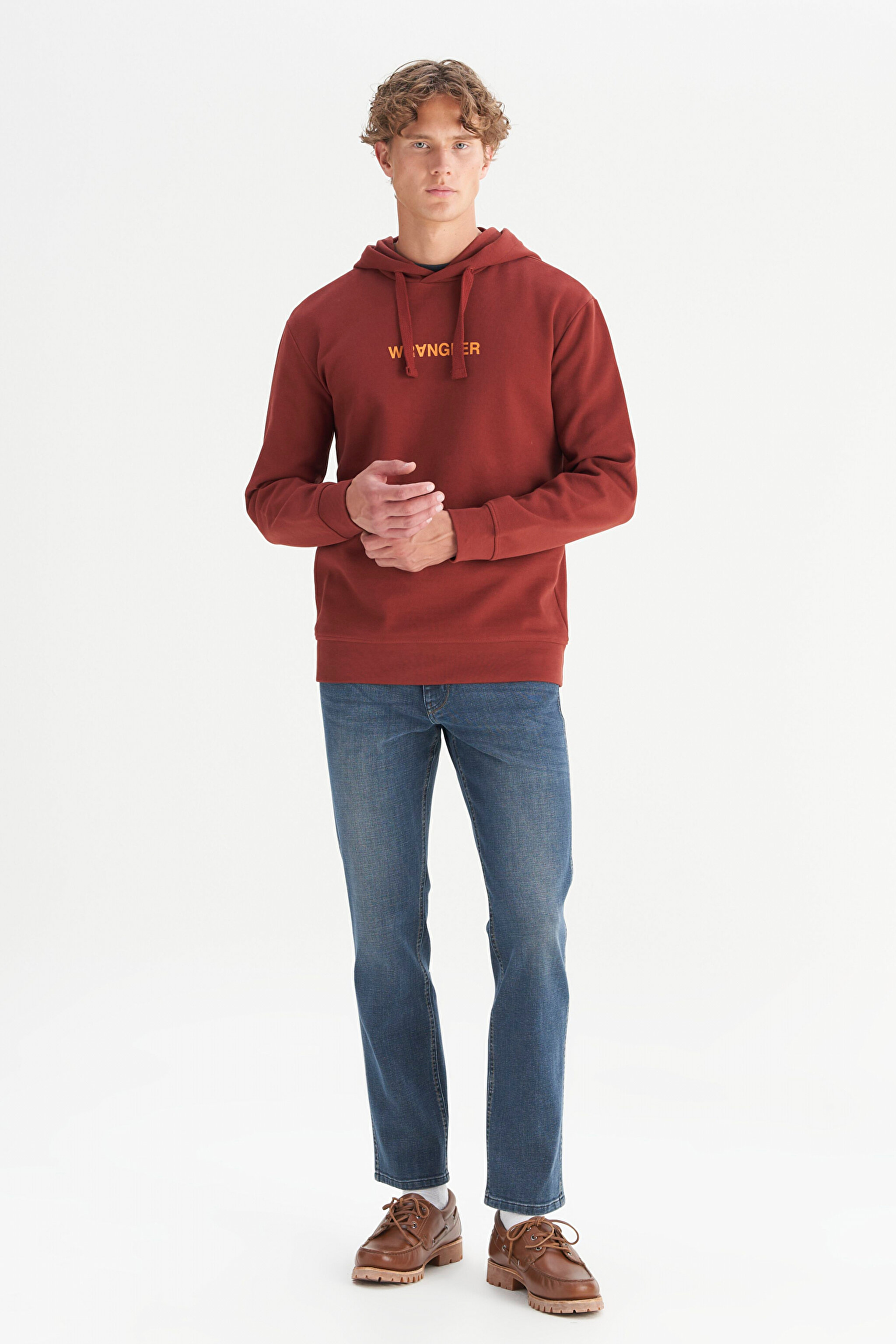 Pamuklu Regular Fit Normal Kesim Kapüşonlu Logo Detaylı Sweatshirt - Wine-W2520122810 (görsel 2)