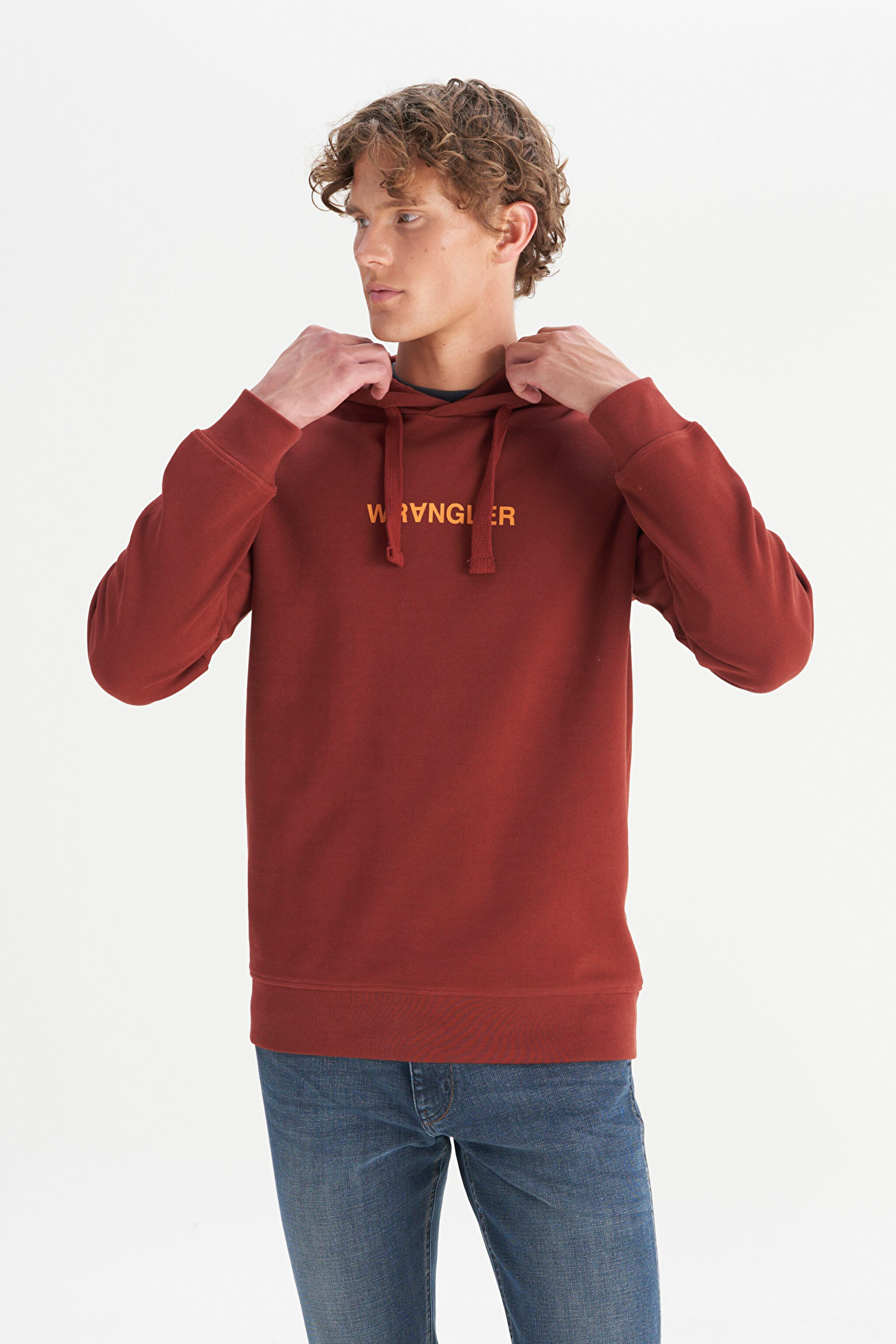 Pamuklu Regular Fit Normal Kesim Kapüşonlu Logo Detaylı Sweatshirt - Wine-W2520122810 (görsel 3)