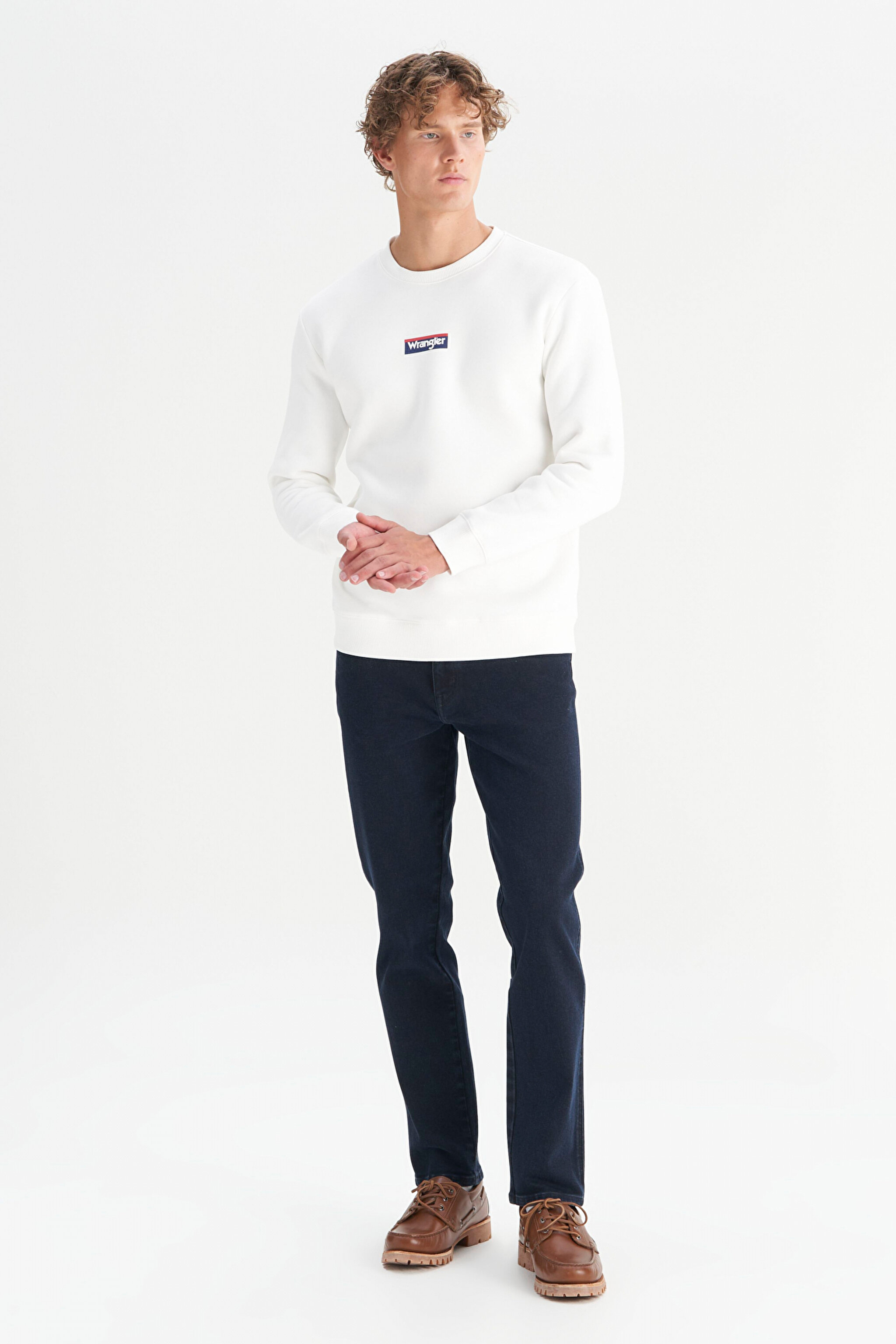 Pamuklu Regular Fit Normal Kesim Bisiklet Yaka Logo Detaylı Sweatshirt - Off White-W2520133102 (görsel 2)