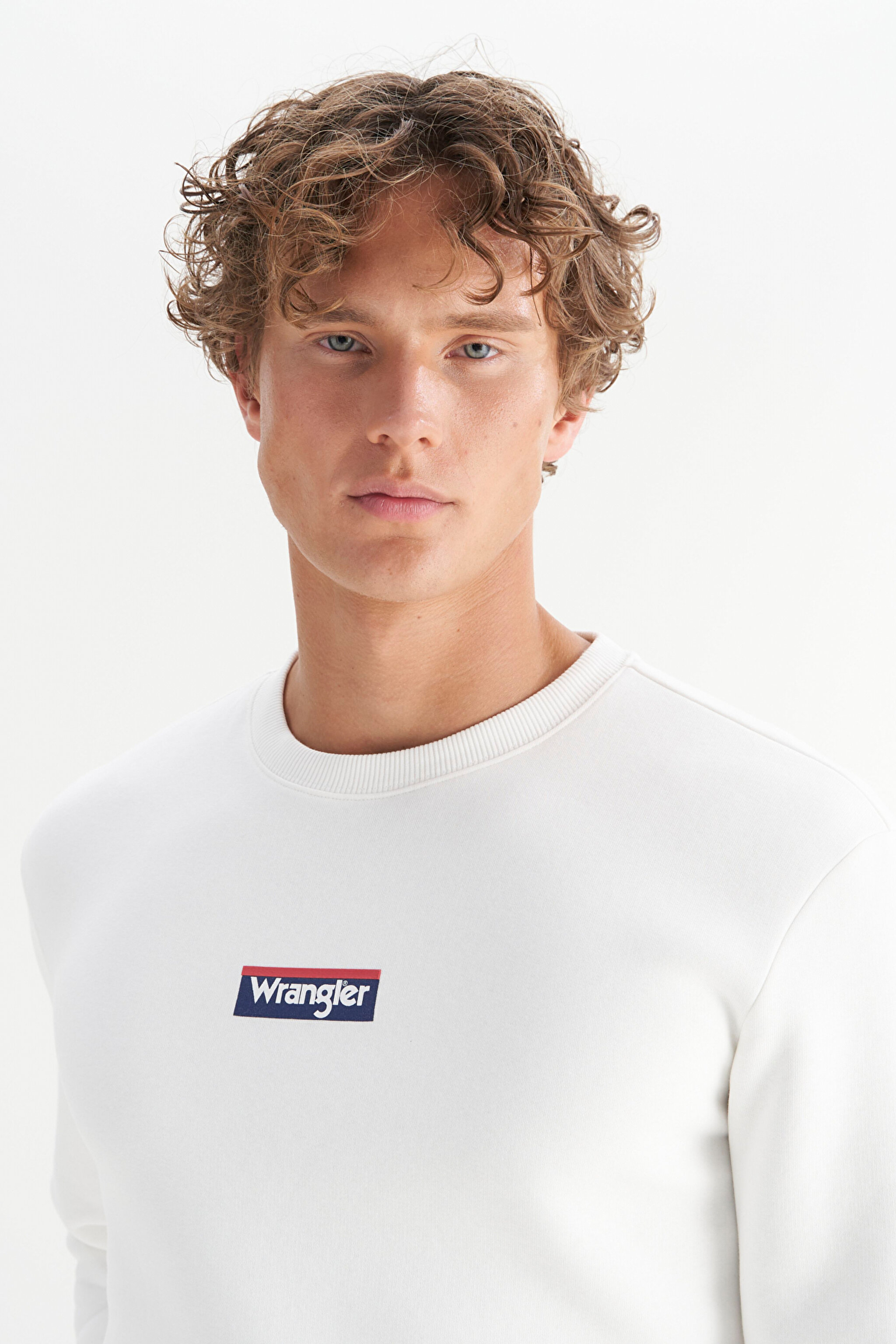 Pamuklu Regular Fit Normal Kesim Bisiklet Yaka Logo Detaylı Sweatshirt - Off White-W2520133102 (görsel 4)