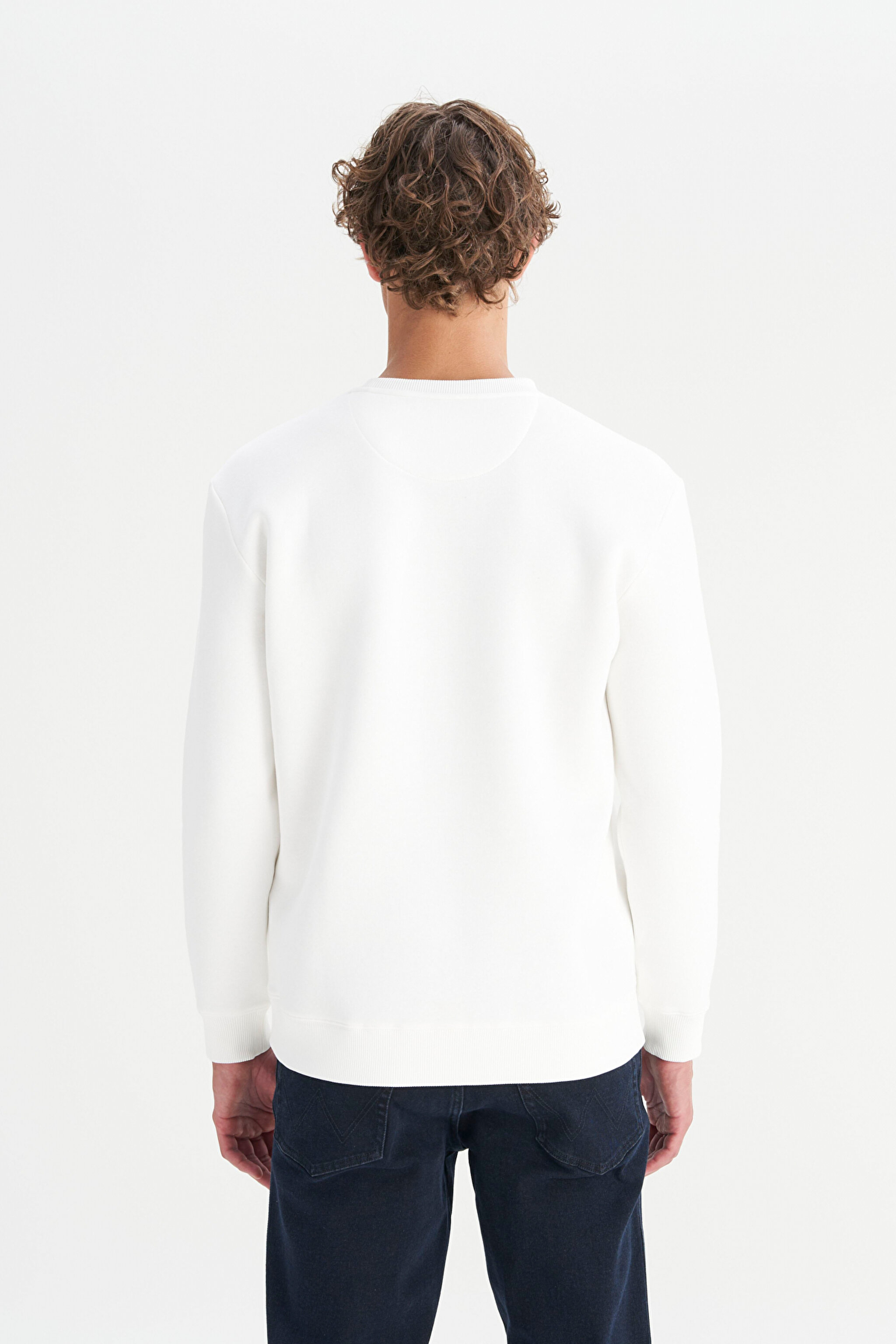 Pamuklu Regular Fit Normal Kesim Bisiklet Yaka Logo Detaylı Sweatshirt - Off White-W2520133102 (görsel 5)