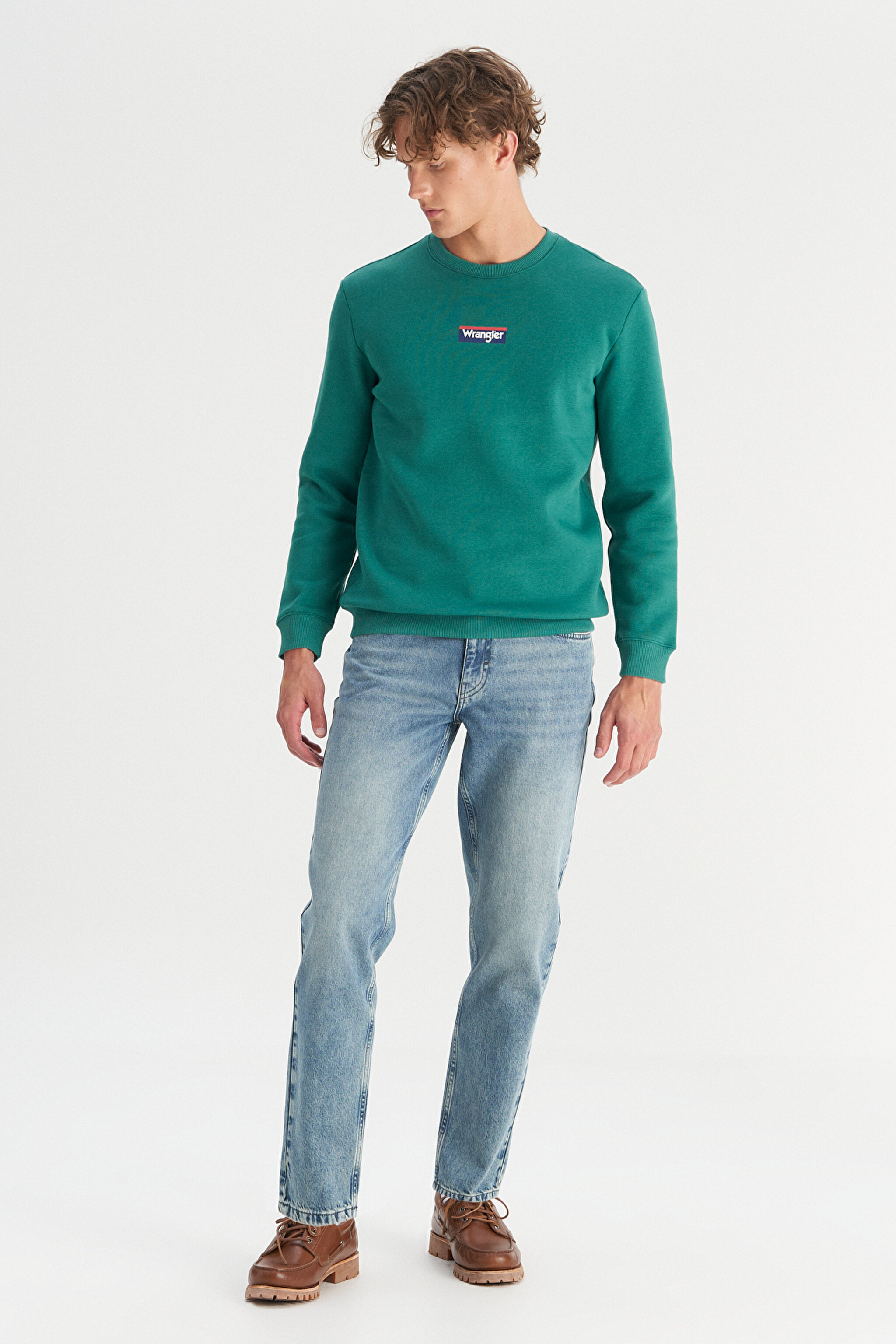 Regular Fit Normal Kesim Bisiklet Yaka İçi Polarlı Yeşil Sweatshirt - Green-W2520133300 (görsel 2)