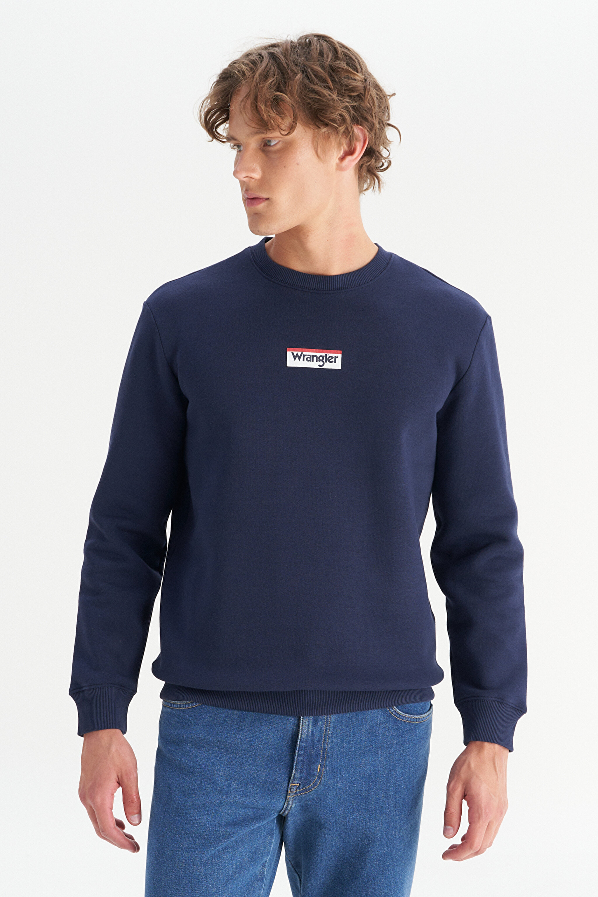 Regular Fit Normal Kesim Bisiklet Yaka İçi Polarlı Lacivert Sweatshirt