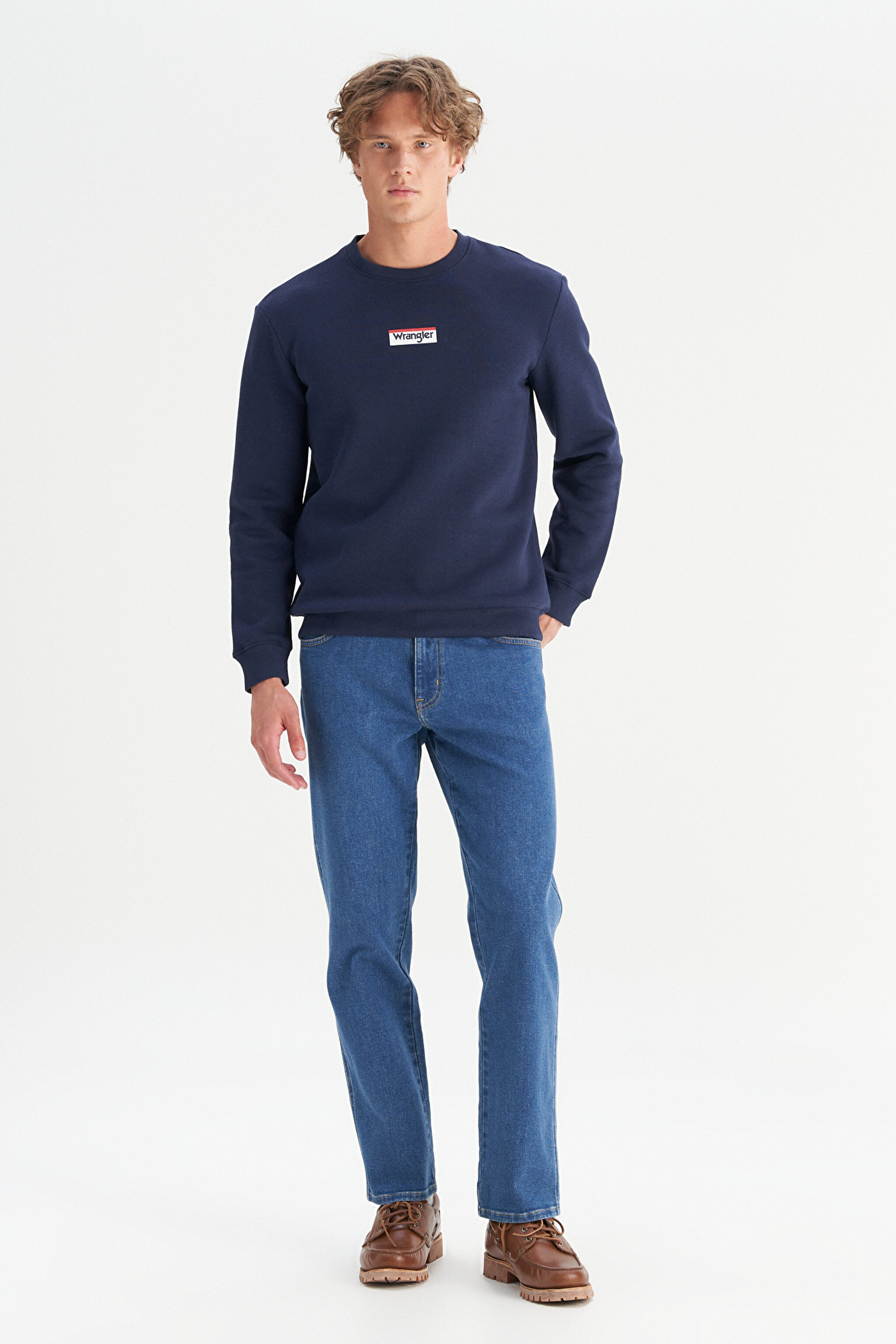 Regular Fit Normal Kesim Bisiklet Yaka İçi Polarlı Lacivert Sweatshirt - DarKNavy-W2520133411 (görsel 2)