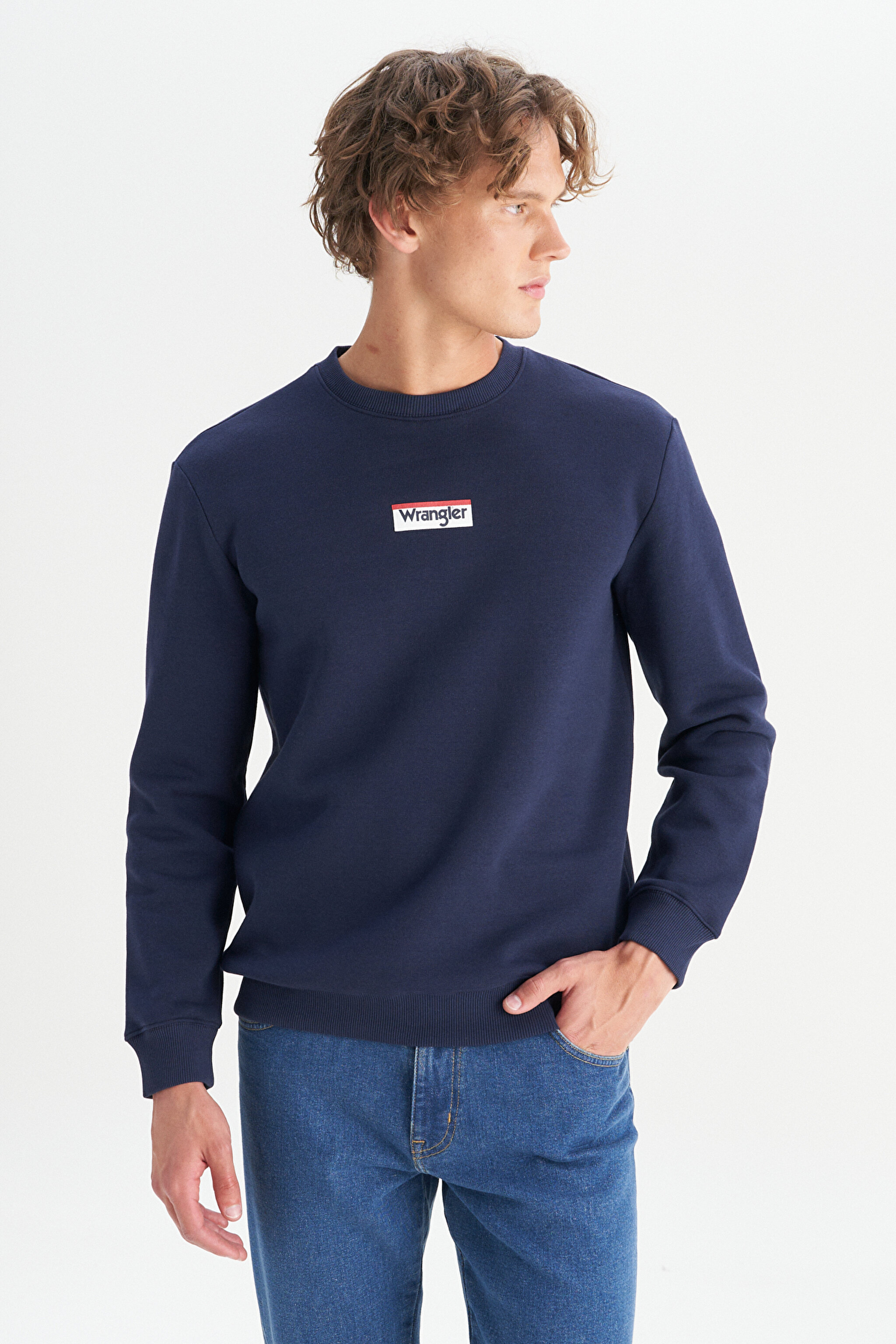 Regular Fit Normal Kesim Bisiklet Yaka İçi Polarlı Lacivert Sweatshirt - DarKNavy-W2520133411 (görsel 3)