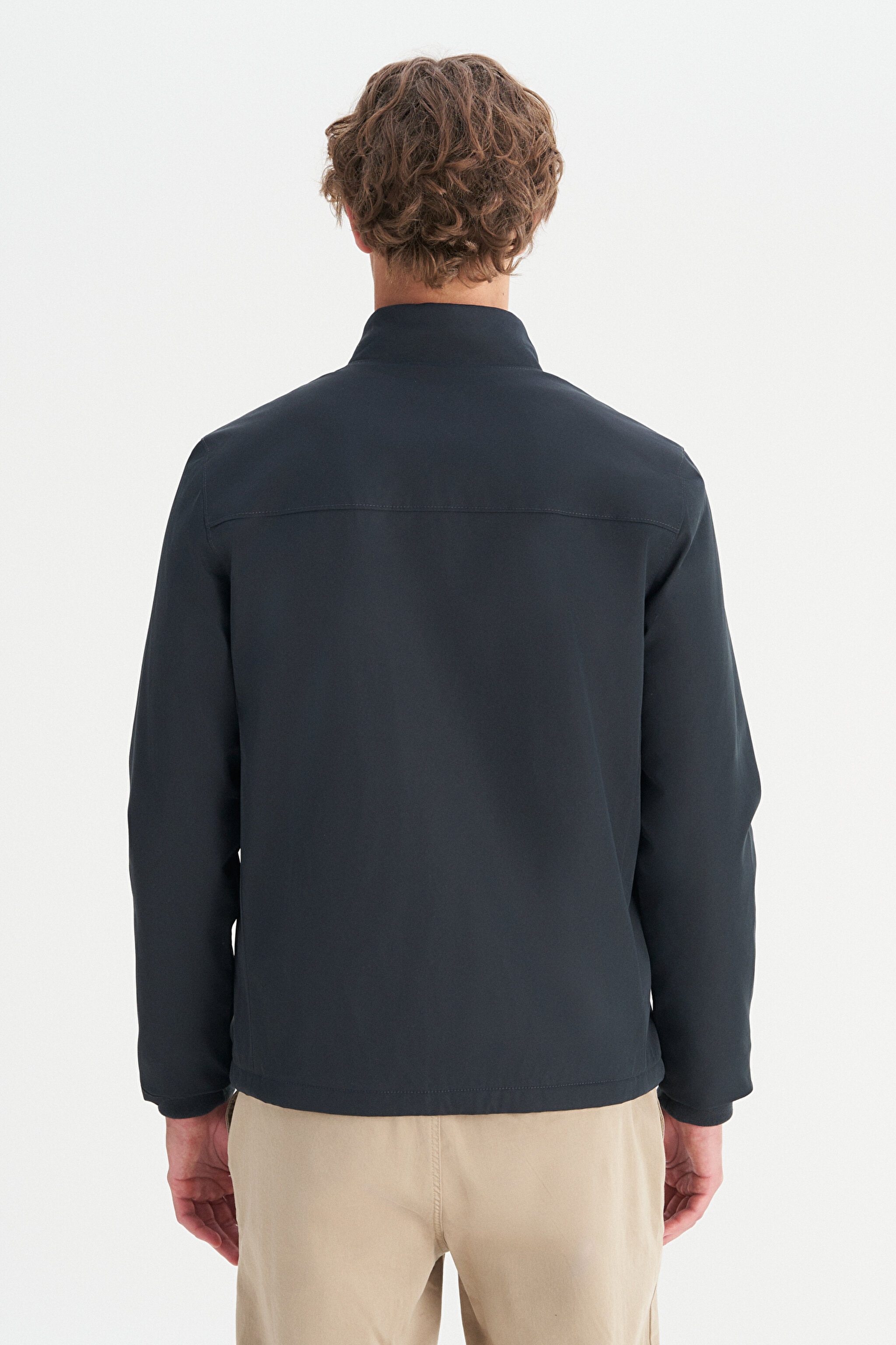 Relaxed Fit Rahat Kesim Dik Yaka İnce Bomber Ceket - Black-W2520140001 (görsel 5)