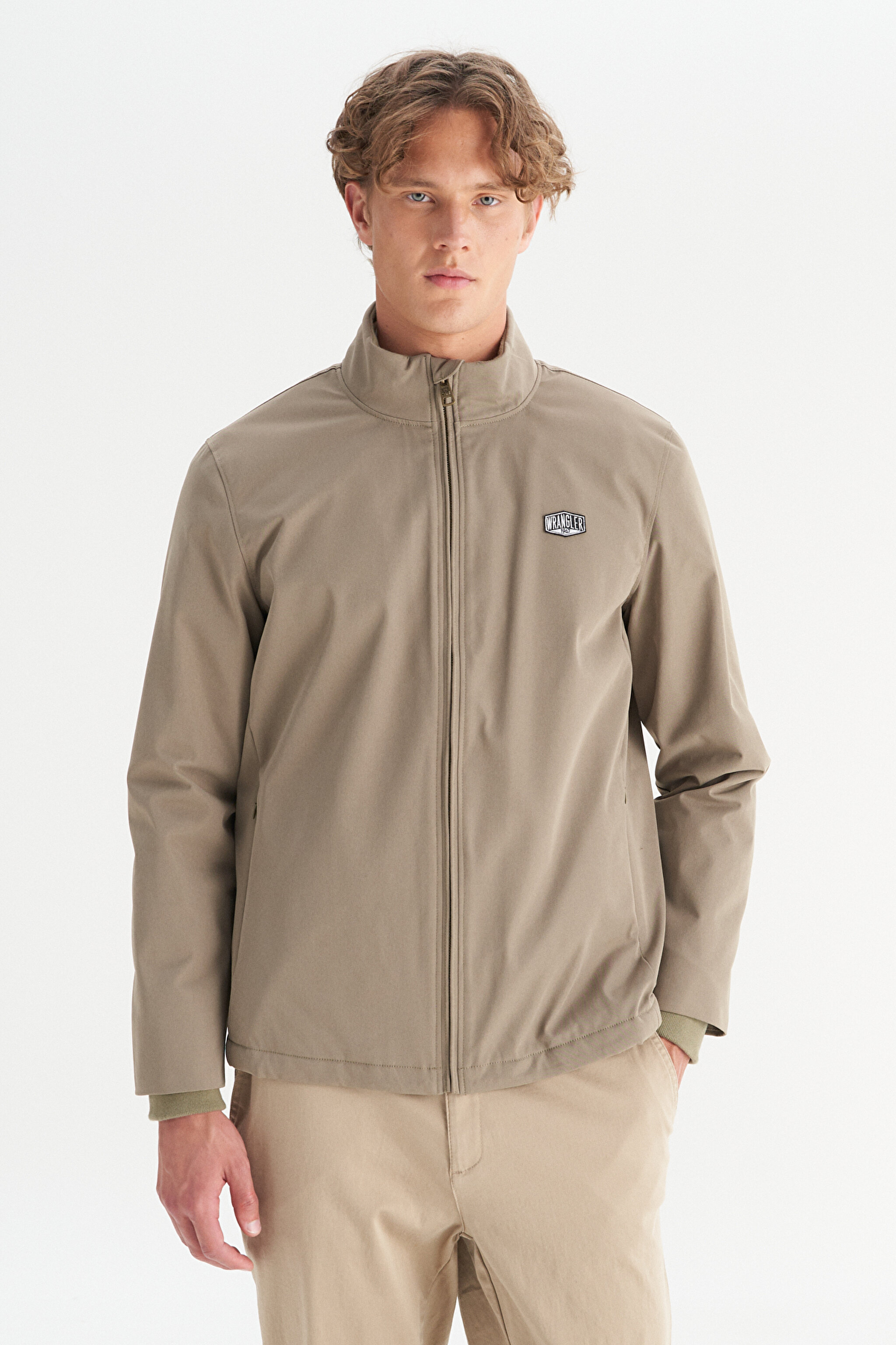 Relaxed Fit Rahat Kesim Dik Yaka Cepli İnce Bomber Ceket - KHAKI-W2520140801