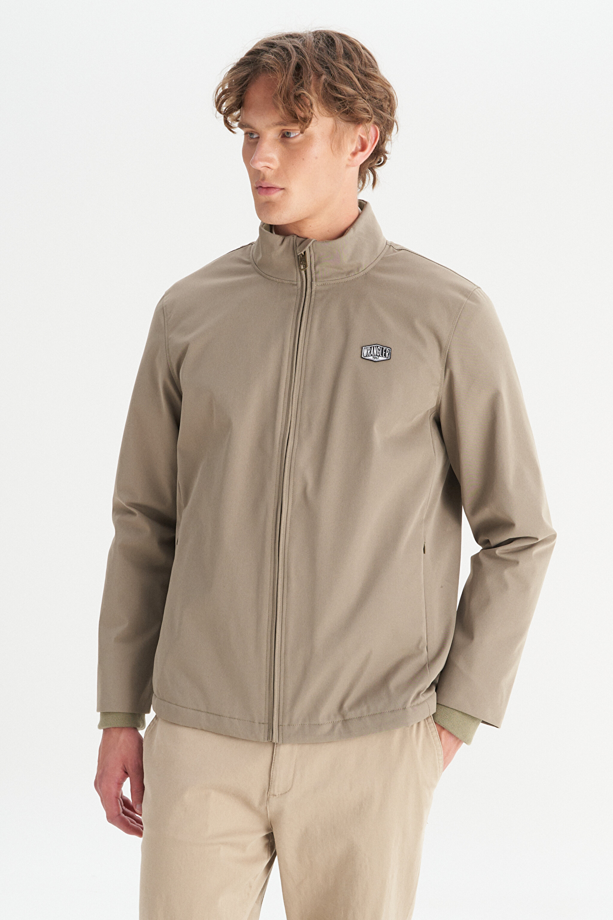 Relaxed Fit Rahat Kesim Dik Yaka Cepli İnce Bomber Ceket - KHAKI-W2520140801 (görsel 3)