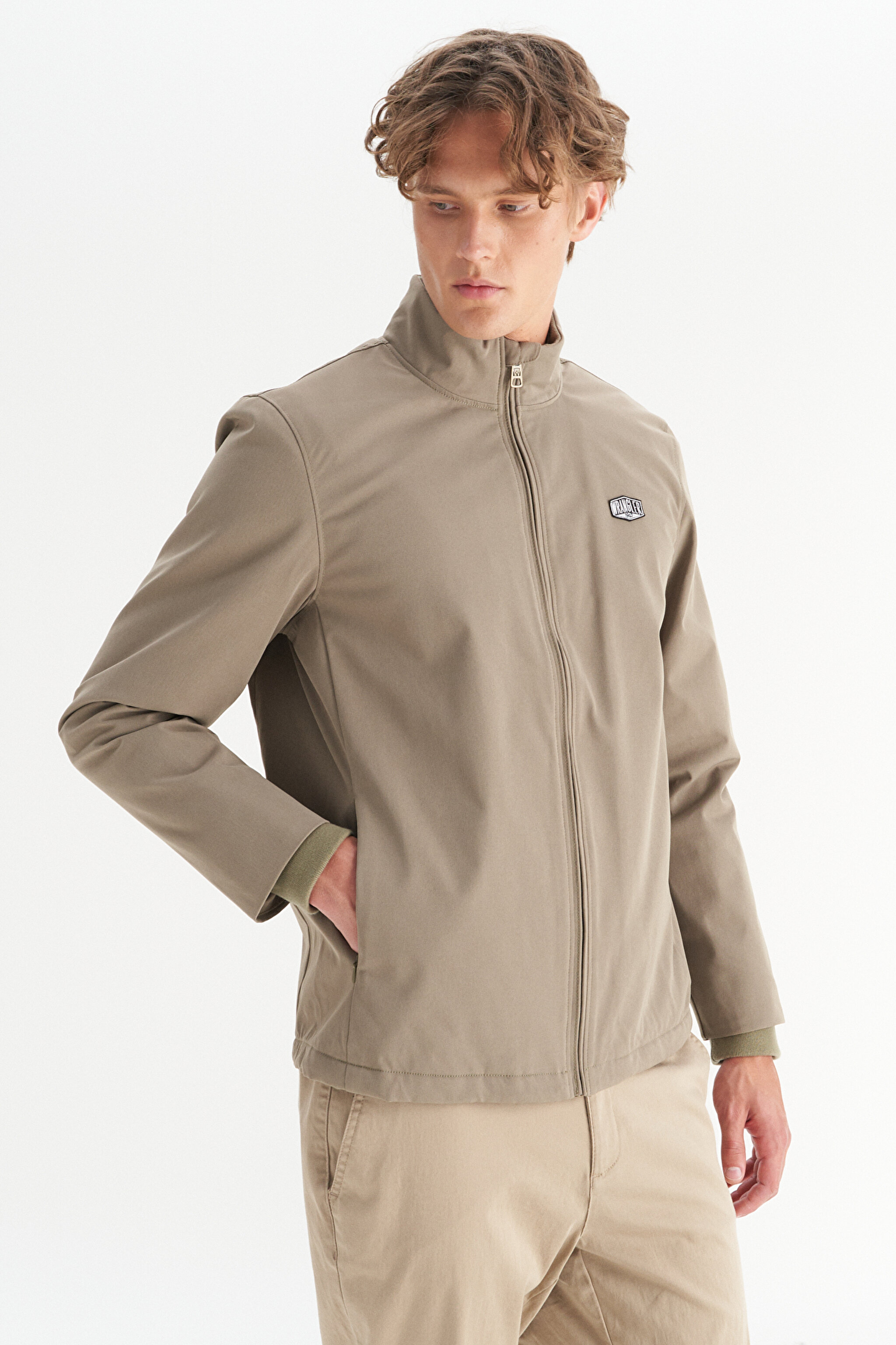 Relaxed Fit Rahat Kesim Dik Yaka Cepli İnce Bomber Ceket - KHAKI-W2520140801 (görsel 5)