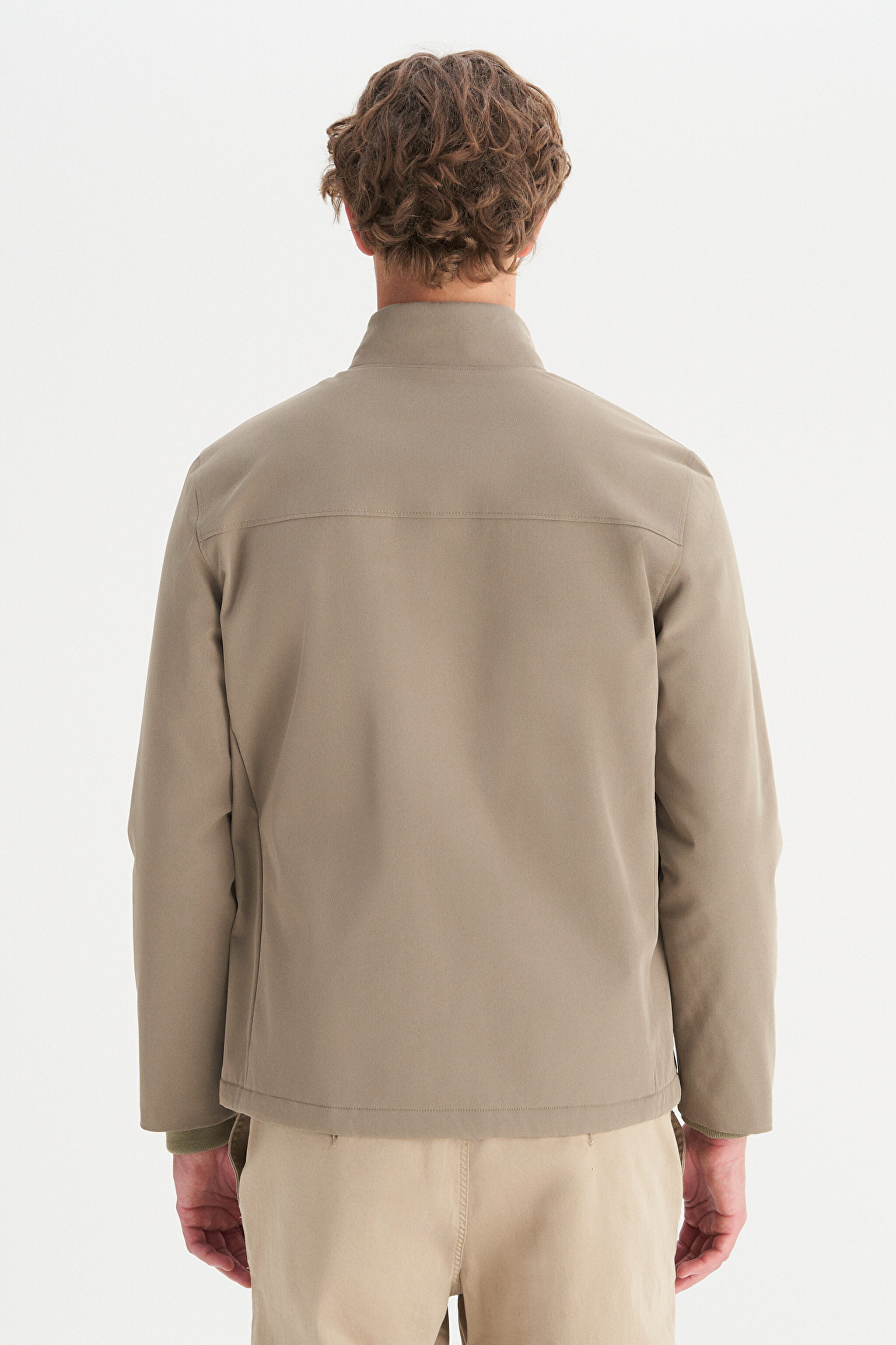 Relaxed Fit Rahat Kesim Dik Yaka Cepli İnce Bomber Ceket - KHAKI-W2520140801 (görsel 6)