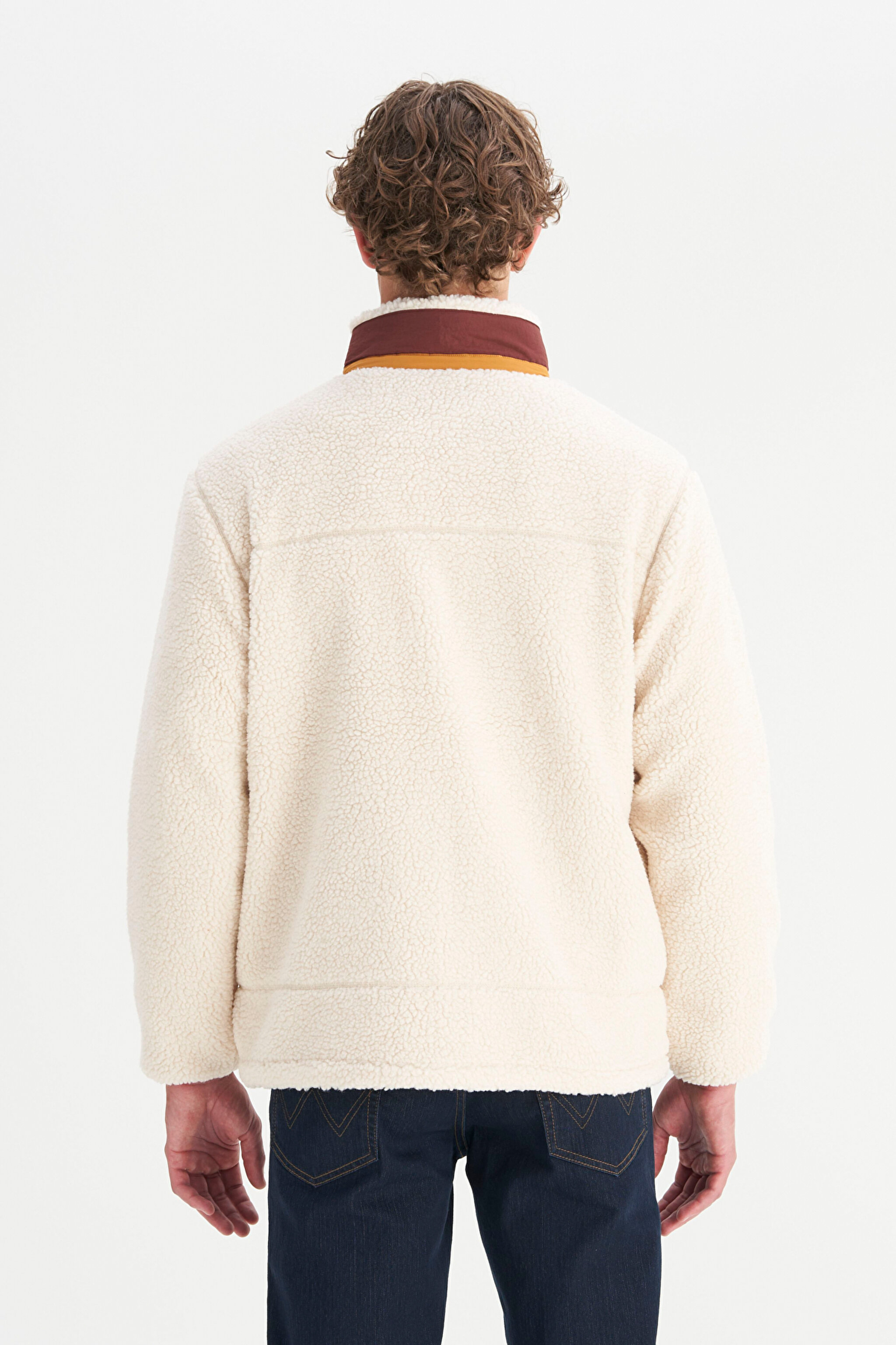 Regular Fit Normal Kesim Dik Yaka Tam Fermuarlı Cepli Sherpa Sweatshirt Polar - Ecru-W2520142104 (görsel 5)