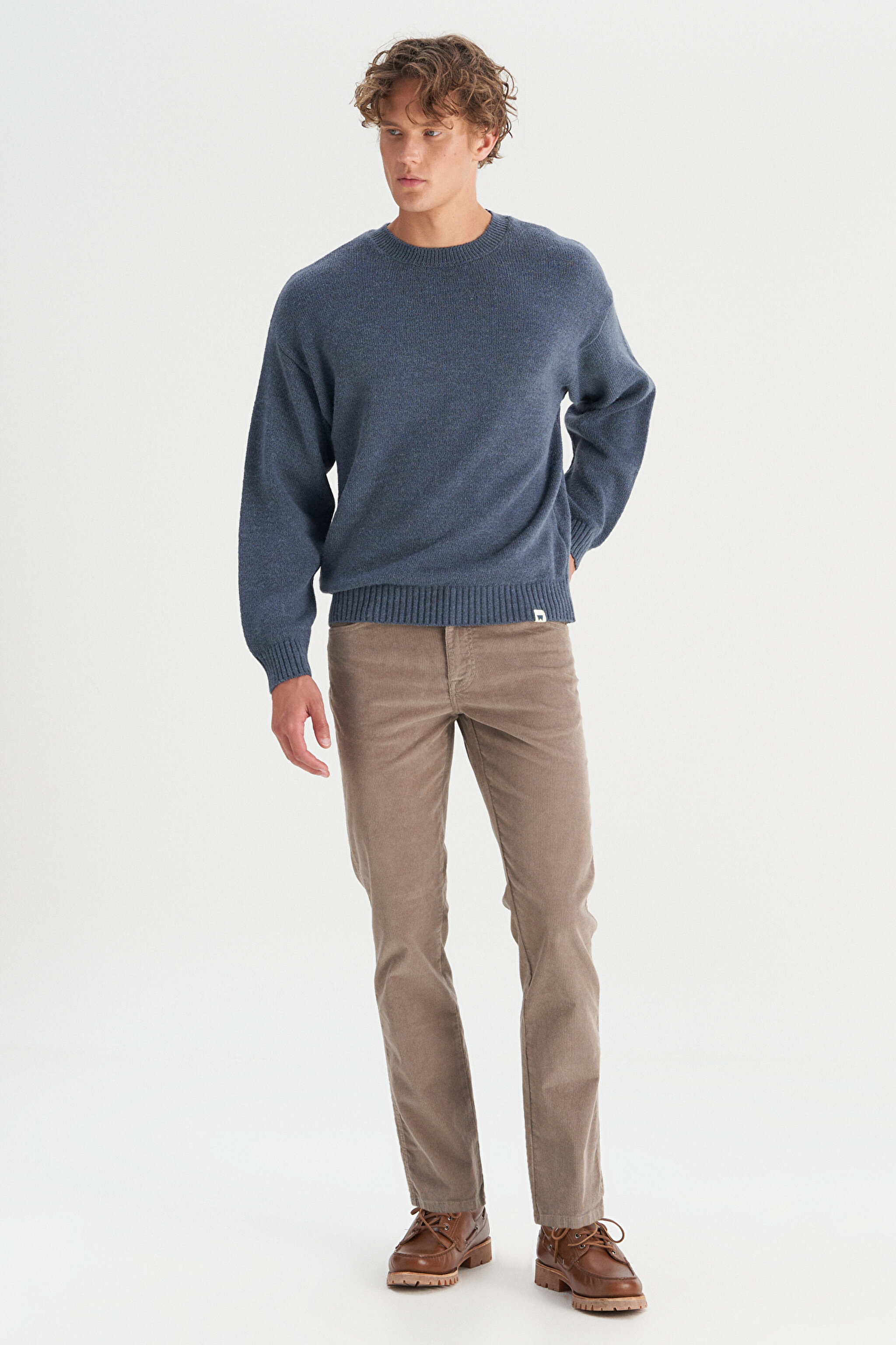 Relaxed Fit Geniş Kesim Bisiklet Yaka Lacivert Triko Kazak - Navy-W2520156410 (görsel 2)