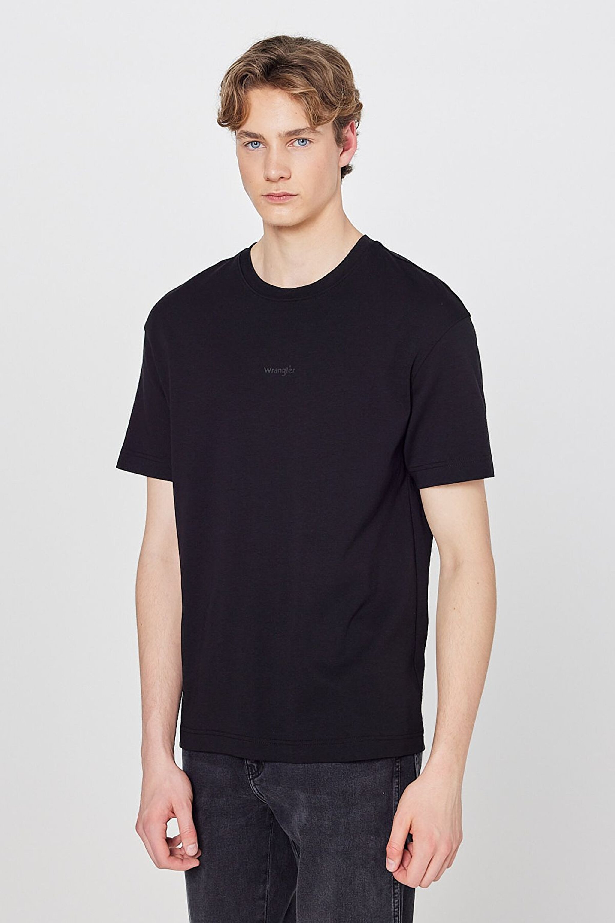 %100 Pamuk Relaxed Fit Rahat Kesim Biisklet Yaka Logo Detaylı Tişört - Black-W2520166001